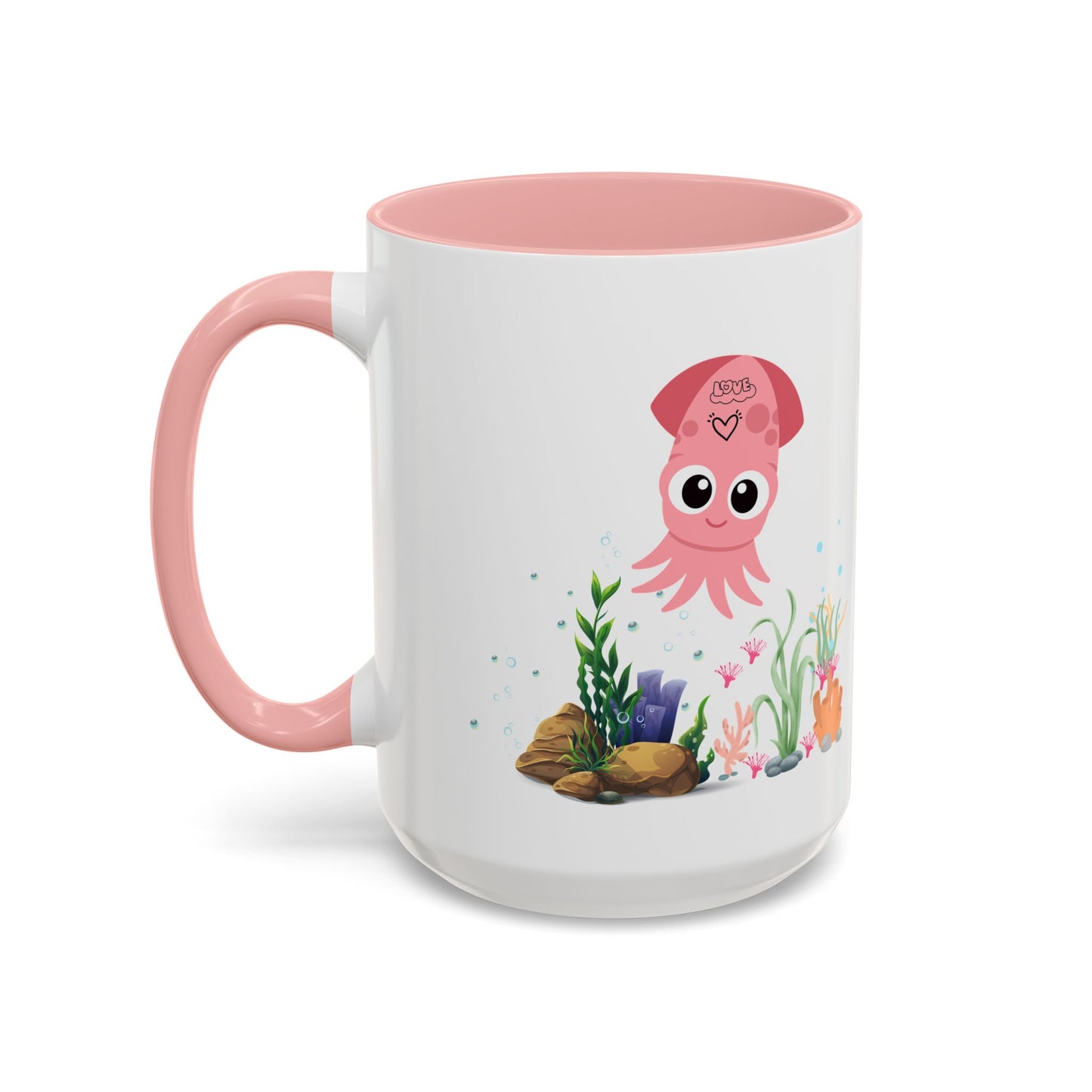 Pink squid cartoon with love Coffee Mug