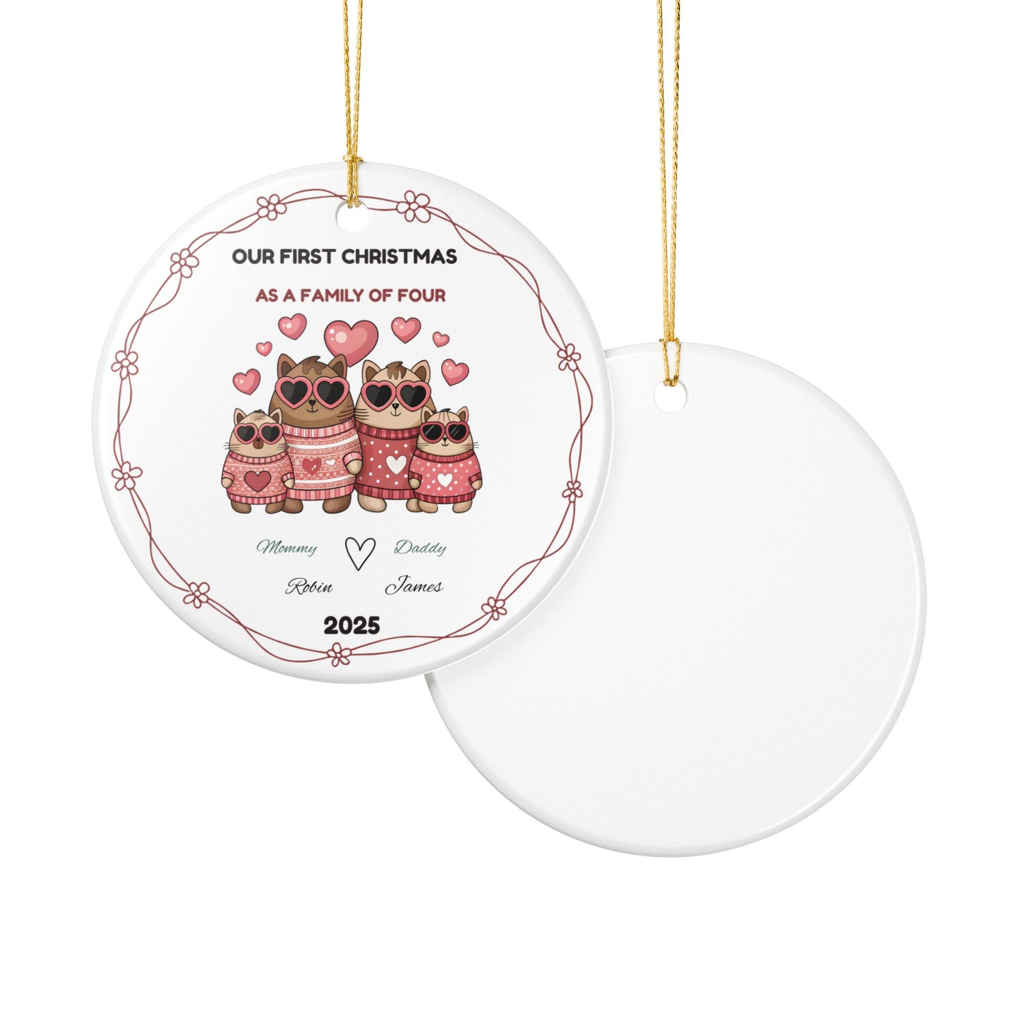 Family Christmas Ornament, Personalized Keepsake for First Christmas, Holiday Decor, Pet Lover Gift, Custom Family Tree Decor