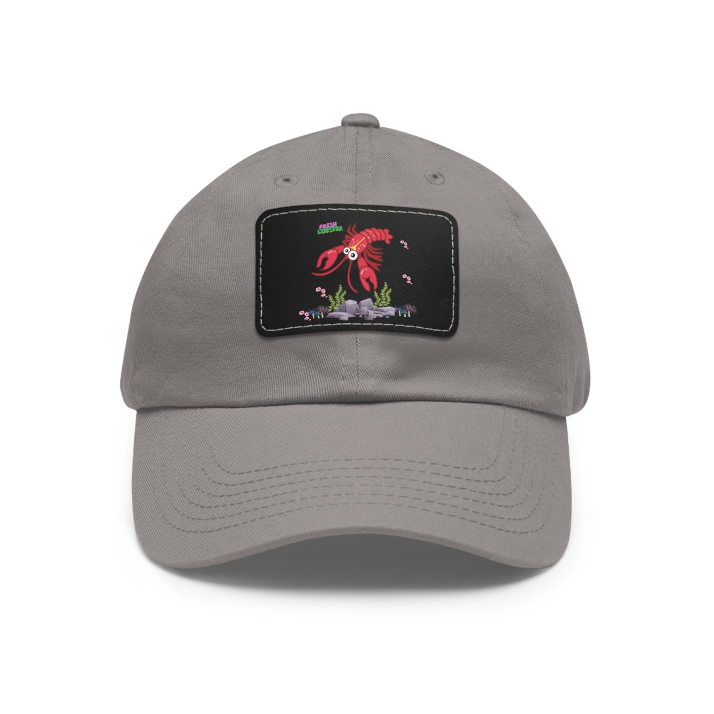 Friendly red lobster big eyes and yellow strip Dad Hat with Leather Patch (Rectangle)
