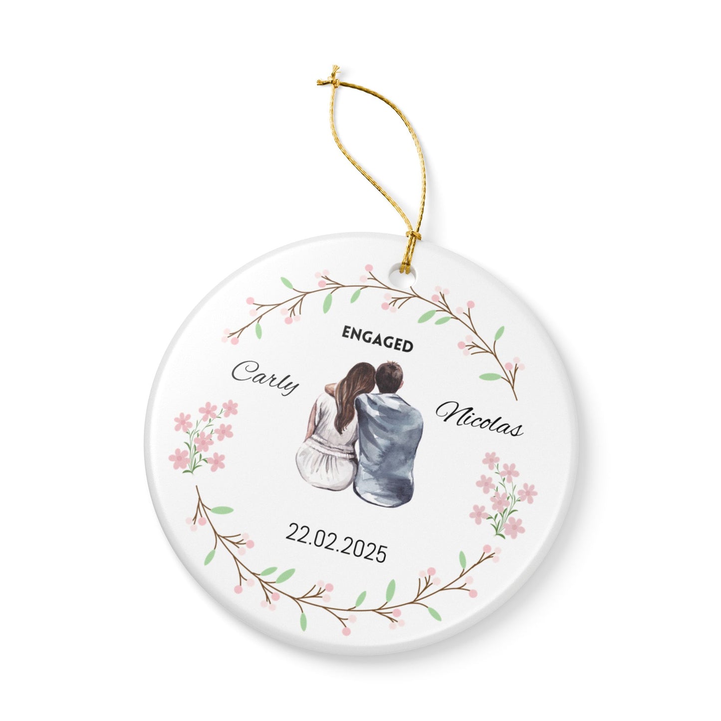 Engagement Ornament, Personalized Ceramic Ornament, Wedding Gift, Holiday Decor, Keepsake Decoration, Custom Couple Decor