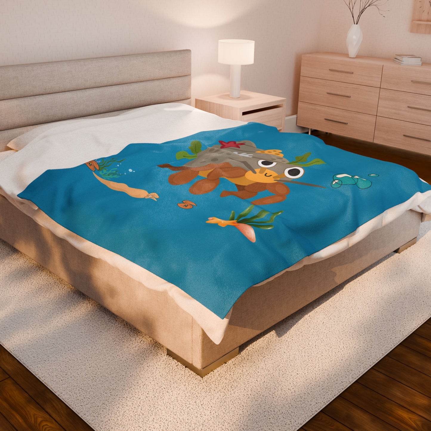 Hermit crab with shell underwater Velveteen Plush Blanket