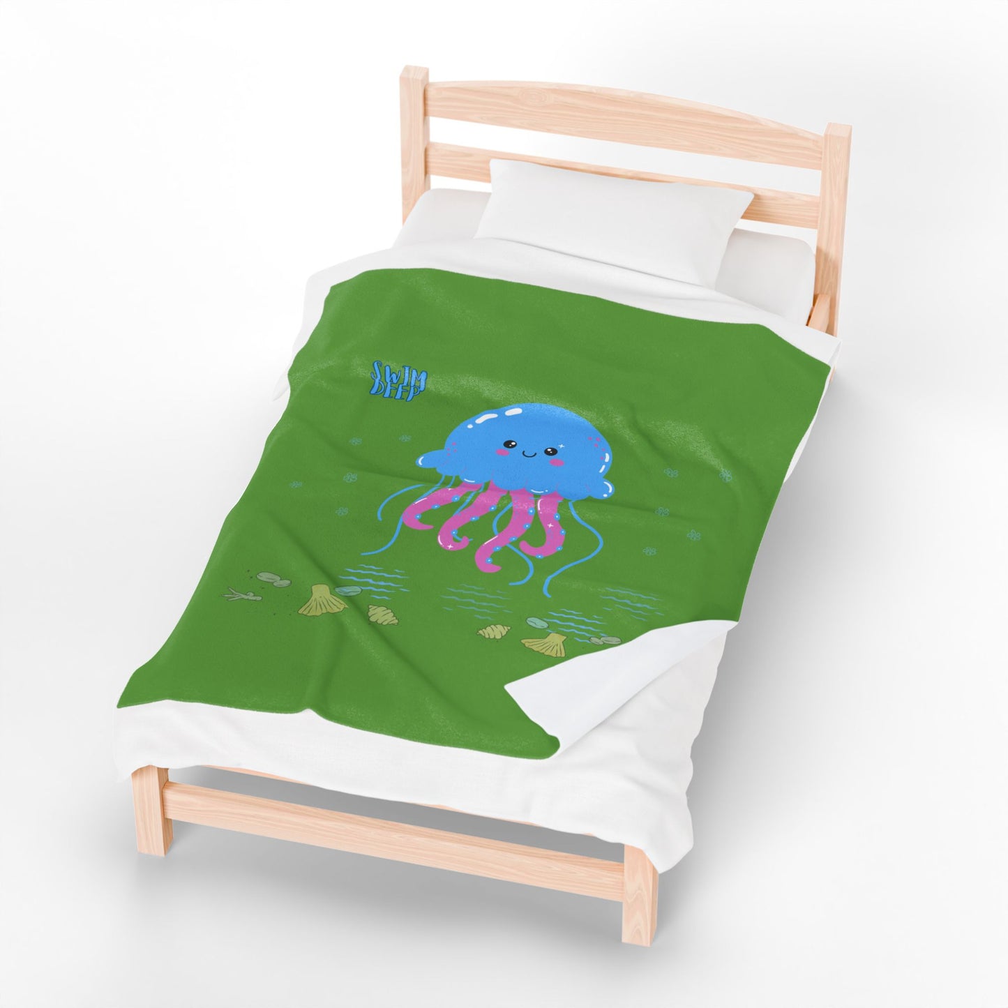 Blue jellyfish with pink tentacles Velveteen Plush Blanket