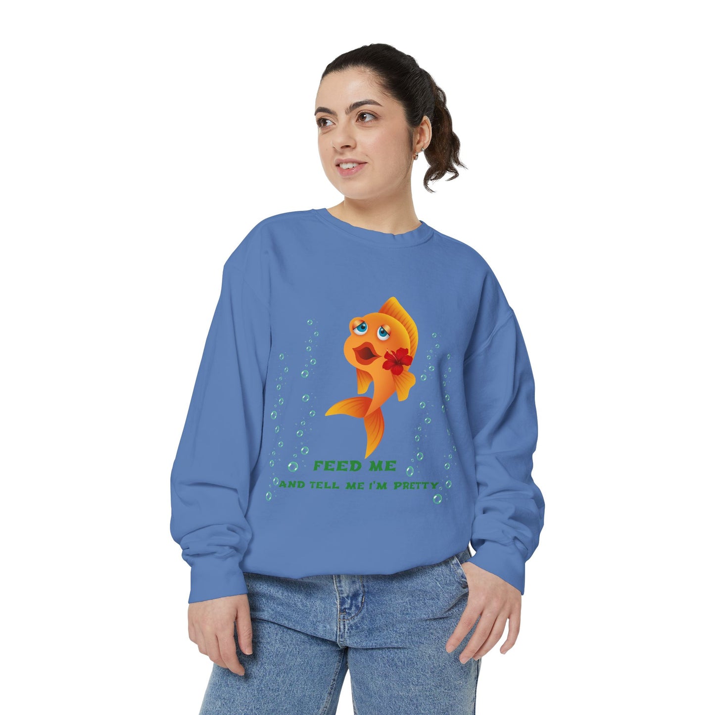 Cartoon goldfish with red lips and flower Unisex Garment-Dyed Sweatshirt