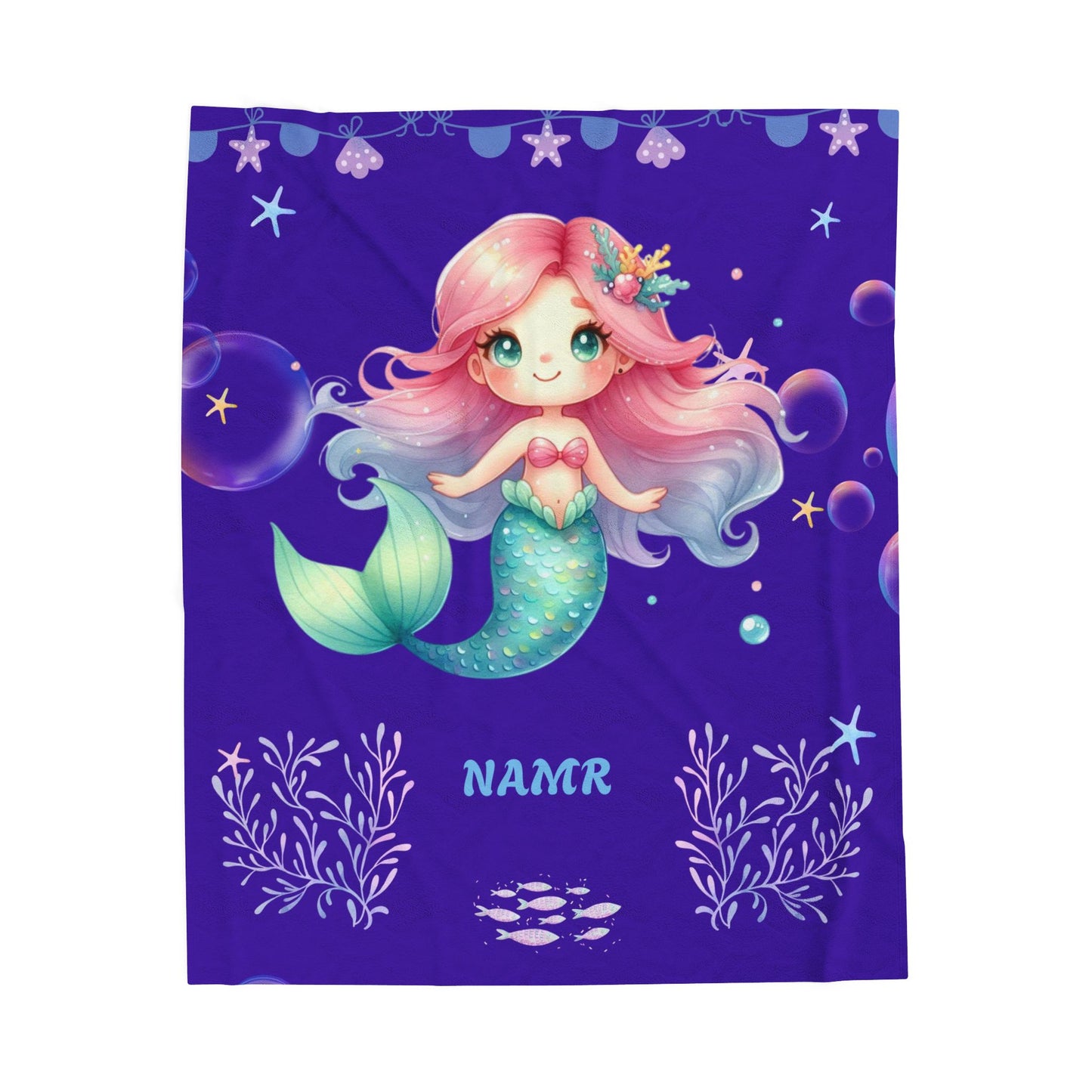 Mermaid Plush Blanket - Personalized Cozy Throw | Soft Fleece Blanket | Kid's Room Decor | Gift for Birthday, Baby Shower, Christmas