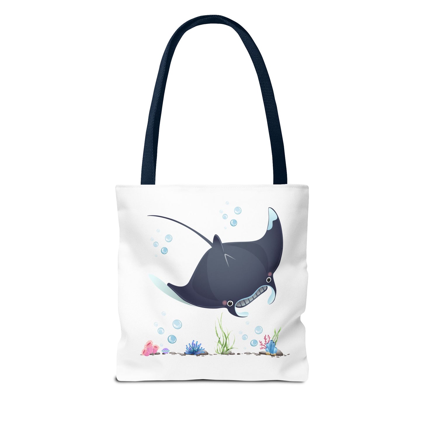 Manta ray with bubbles and coral reef Tote Bag