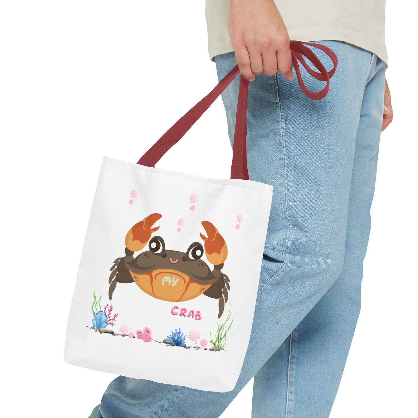 Crab with subtle bubbles and underwater flora Tote Bag