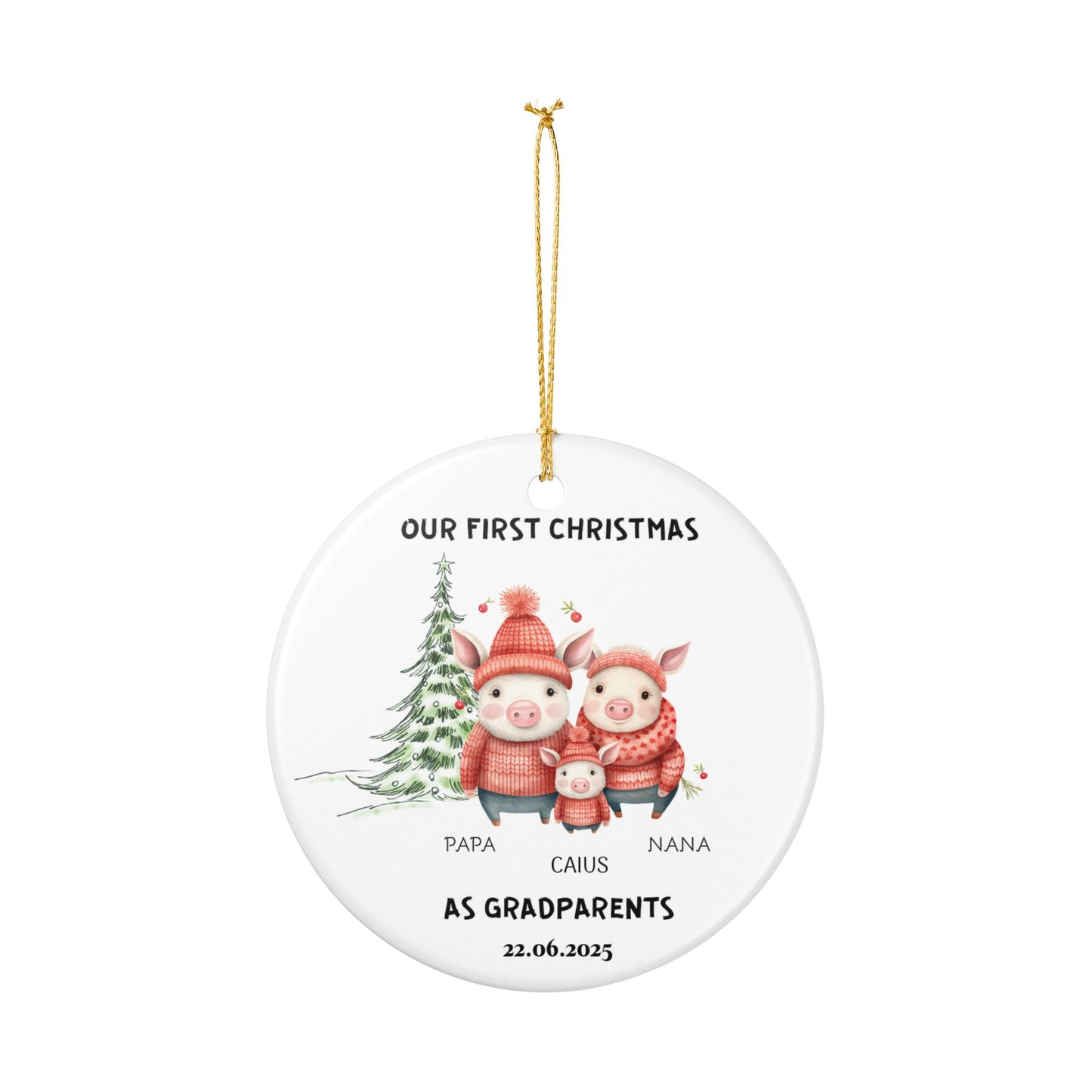Personalized Family Christmas Ornament, Custom Pig Decor, Grandparents Gift, Holiday Keepsake, Cute Animal Decoration