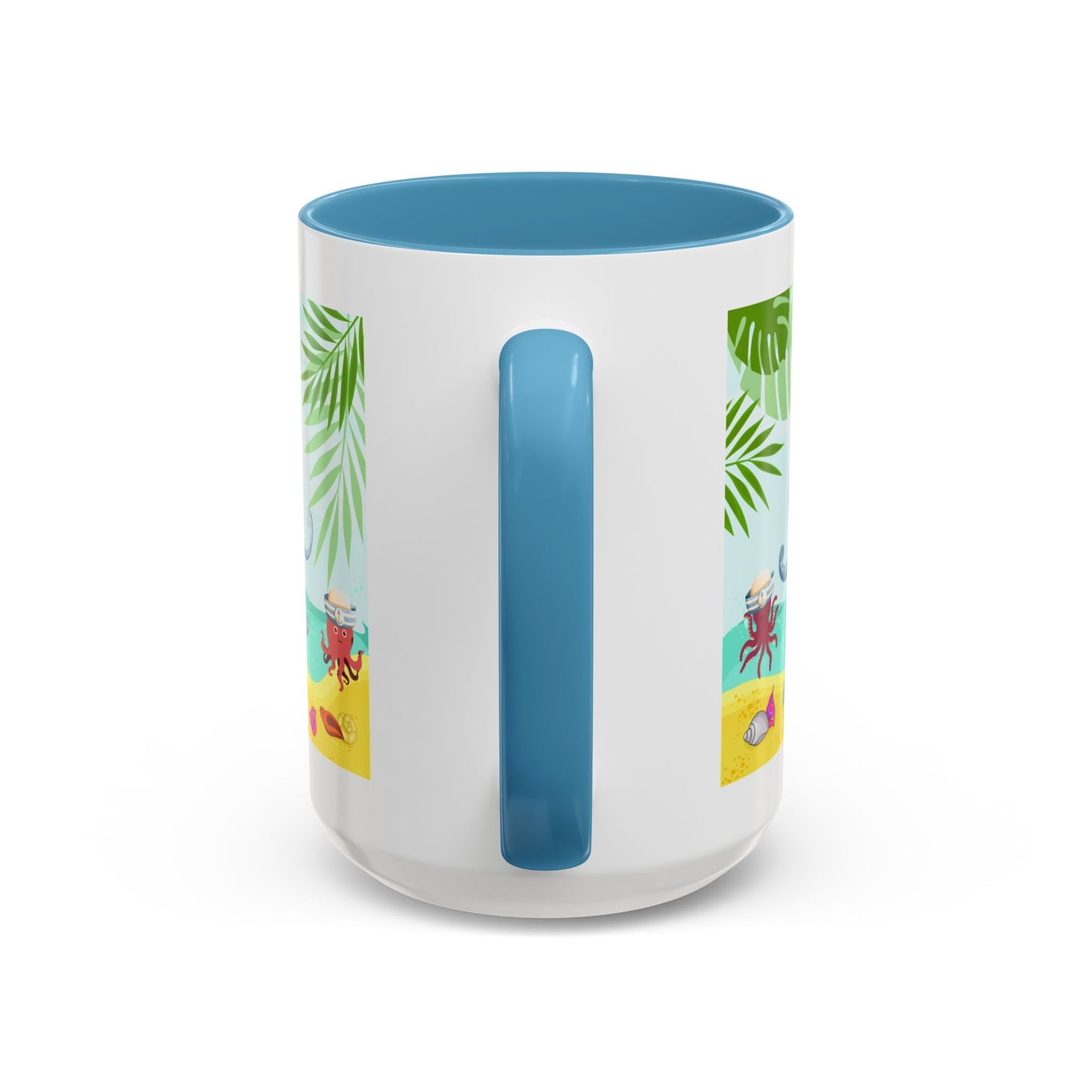 Octopus on a beach scene with tropical Coffee Mug