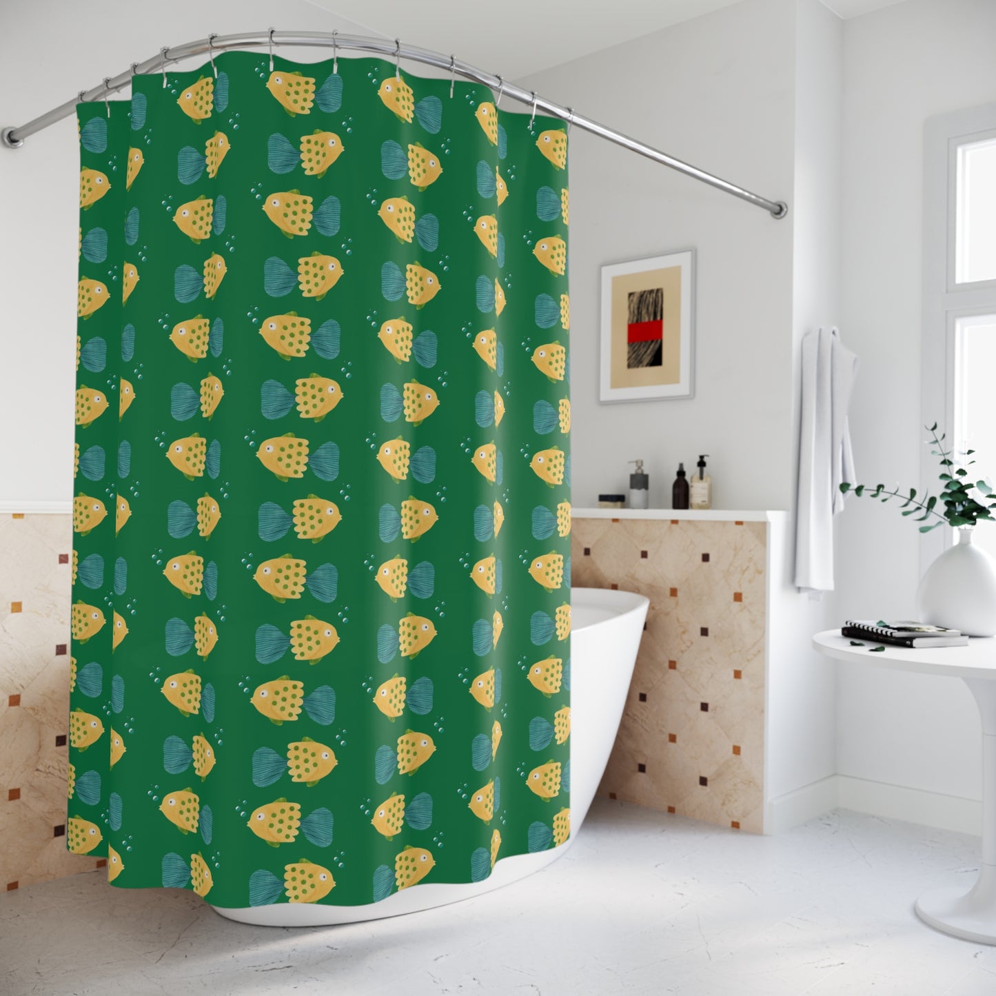 Tropical Pineapple Shower Curtain — Green Patterned Fruit Bath Decor
