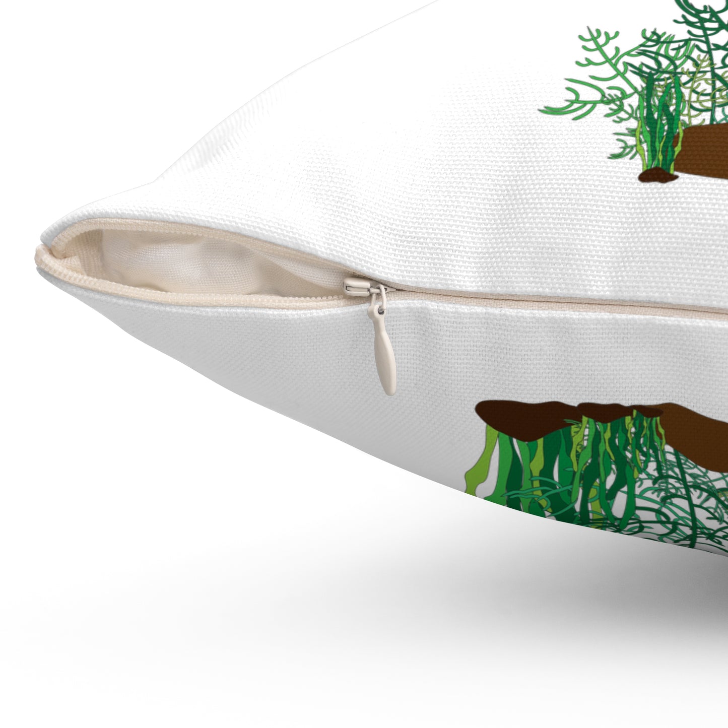 Green fish with bubbles and aquatic plants Spun Polyester Square Pillow