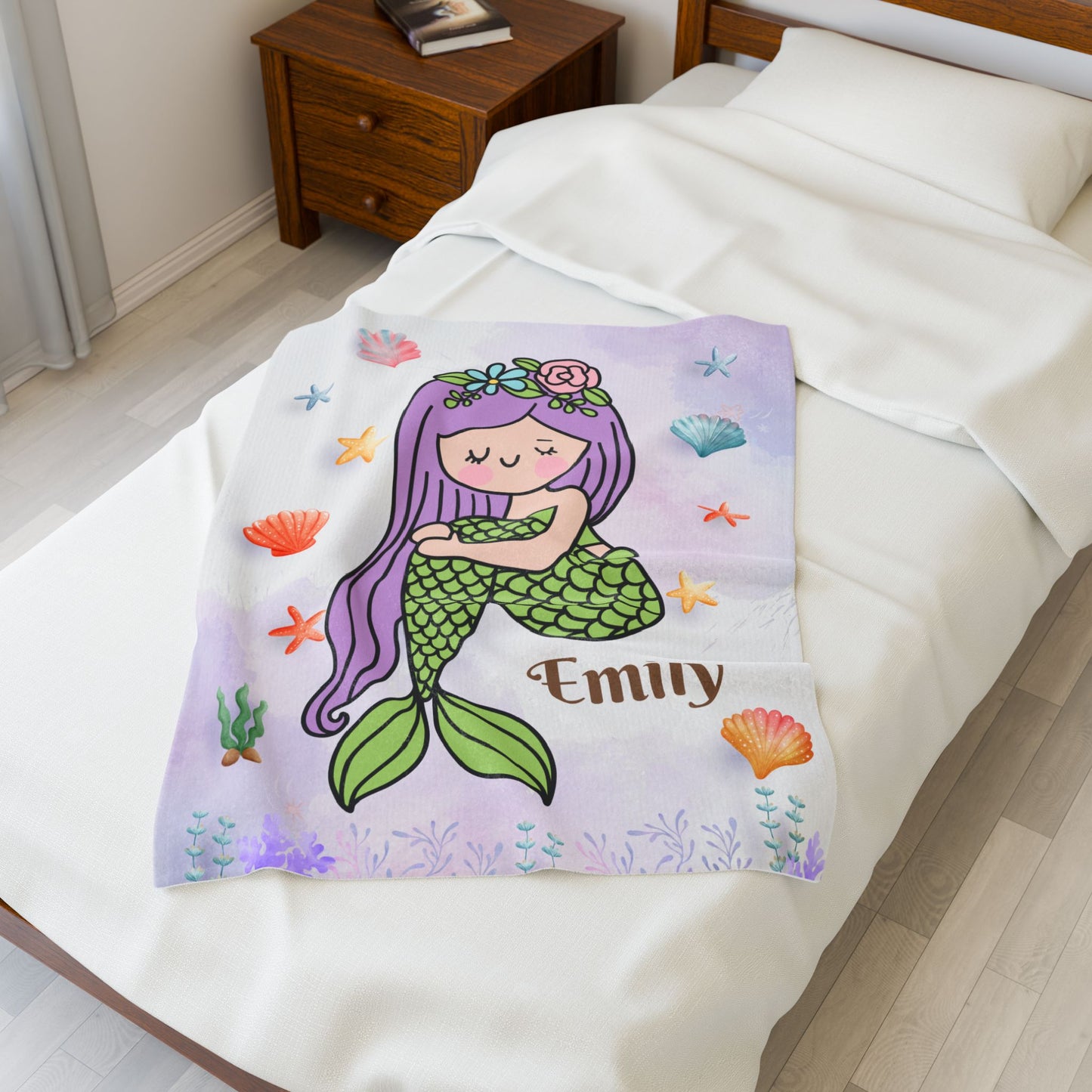 Mermaid Plush Blanket, Kids Throw Blanket, Personalized Blanket, Cozy Home Decor, Gift for Girls