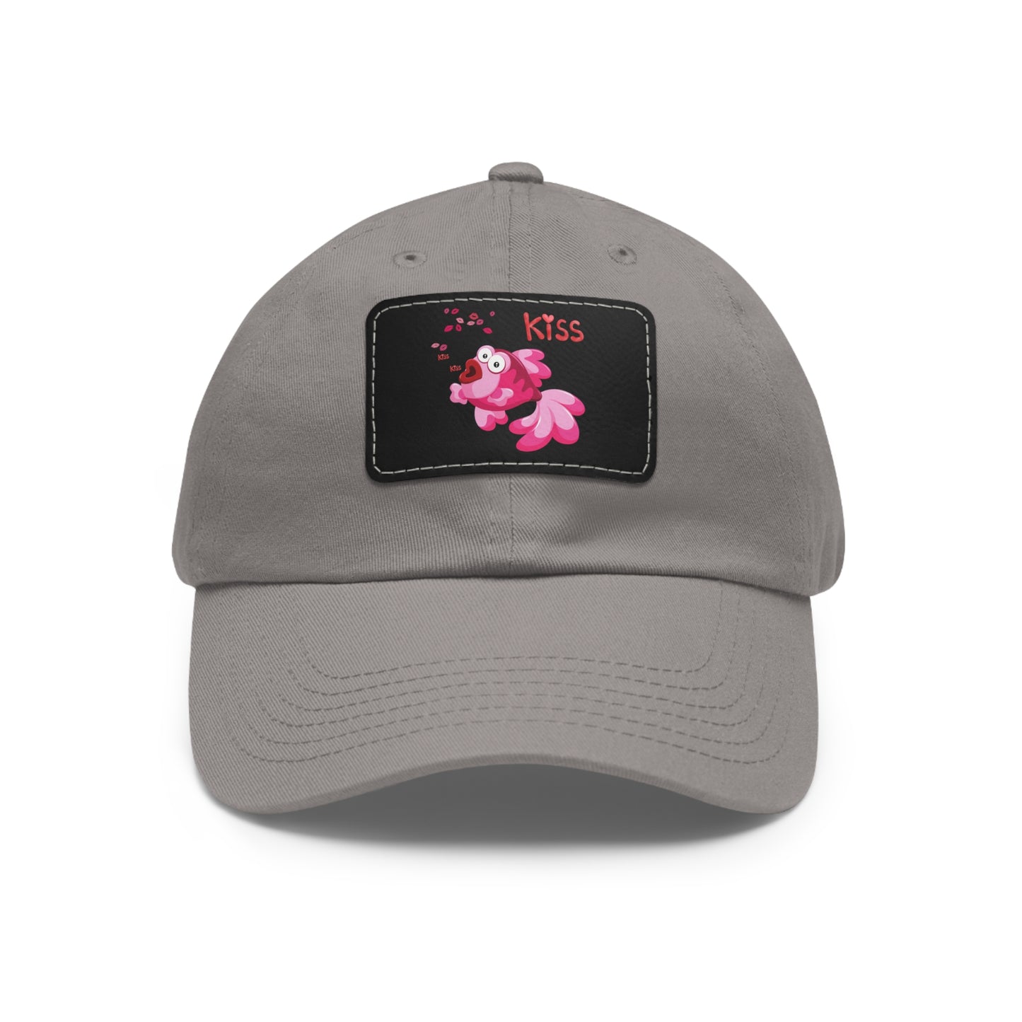 Pink fish with open mouth and kiss Dad Hat with Leather Patch (Rectangle)