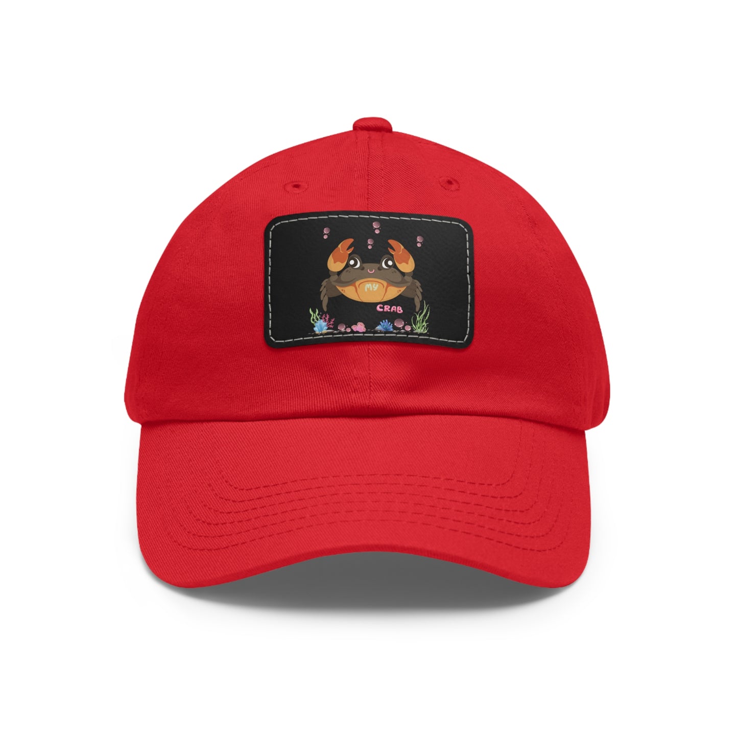 Crab with subtle bubbles and underwater flora Dad Hat with Leather Patch (Rectangle)