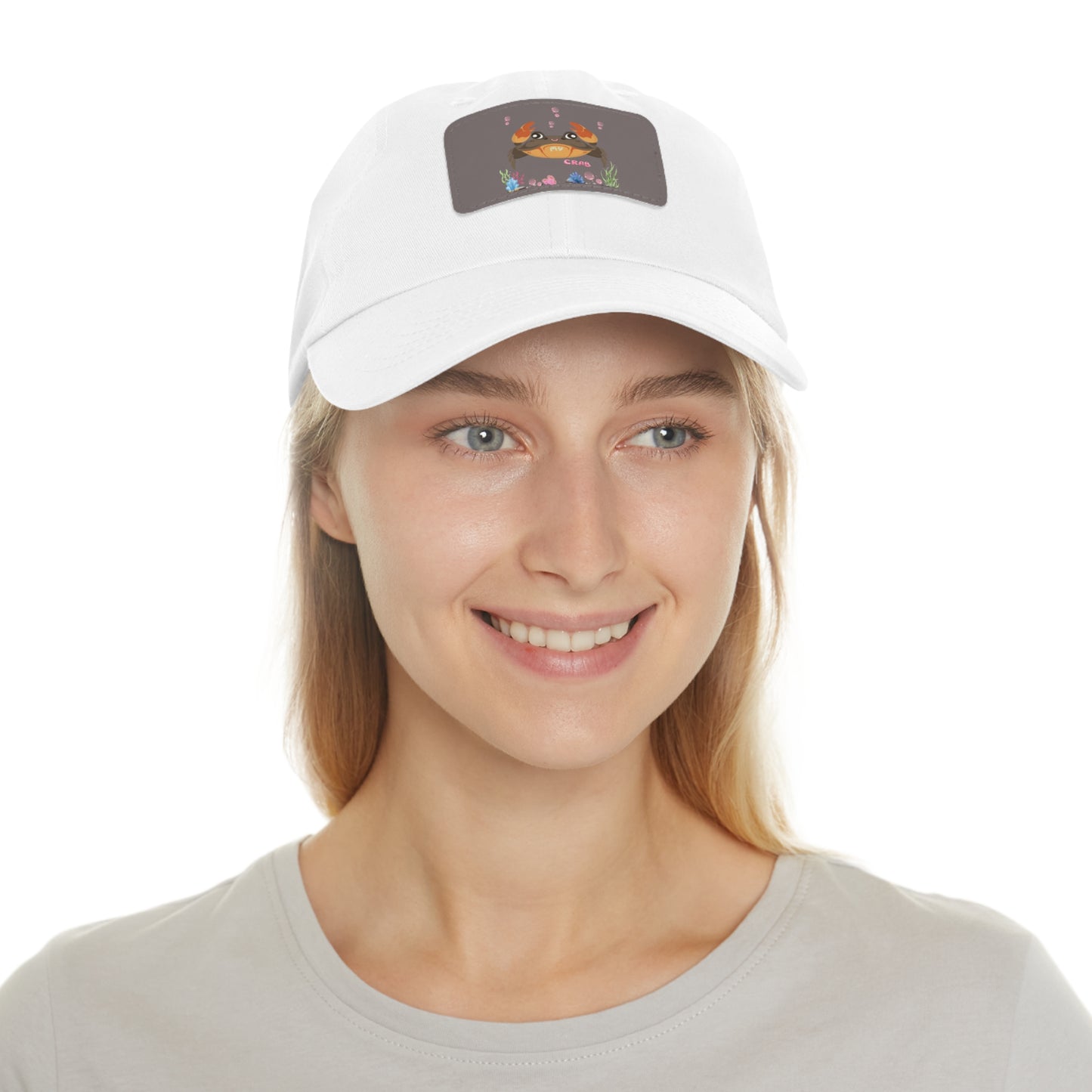 Crab with subtle bubbles and underwater flora Dad Hat with Leather Patch (Rectangle)
