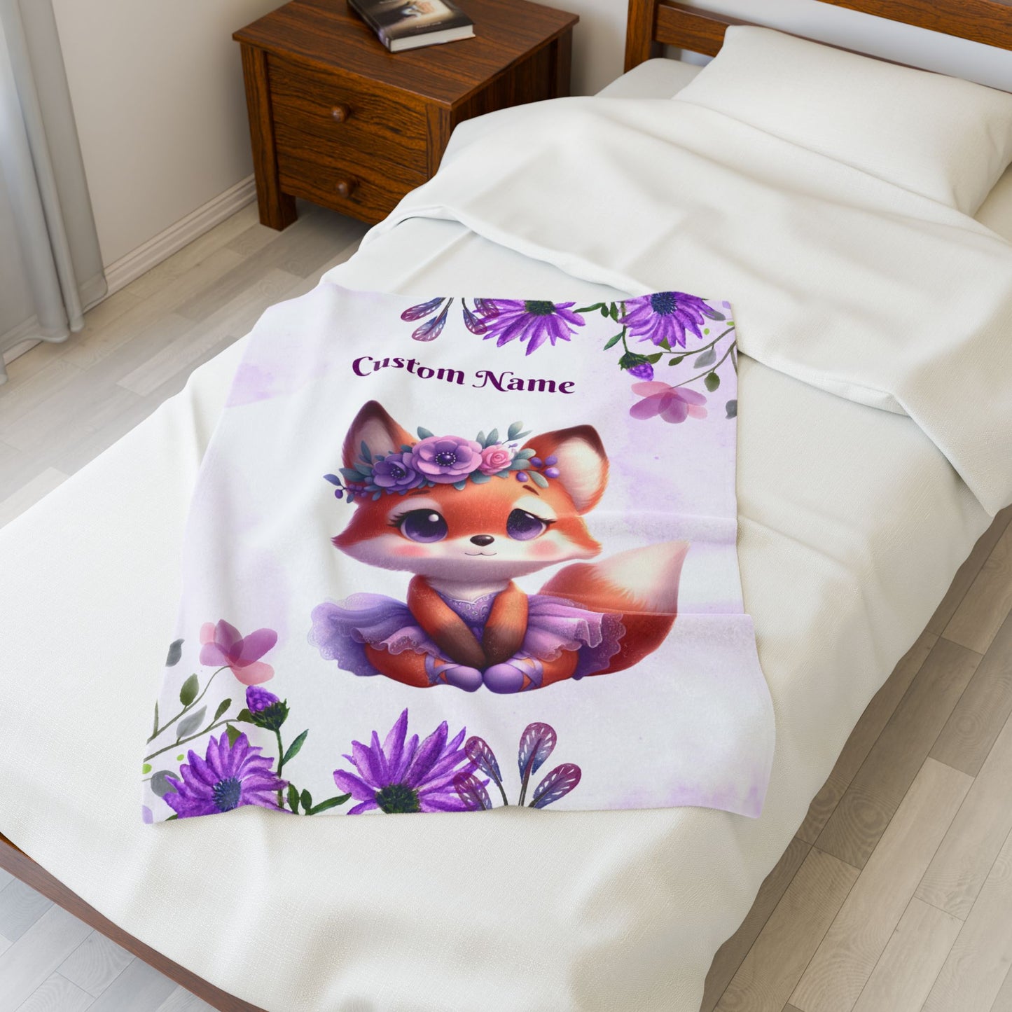 Customizable Velveteen Plush Blanket with Adorable Fox Design, Cozy Gift for Kids, Nursery Decor, Personalized Throw, Soft Bedroom Accent