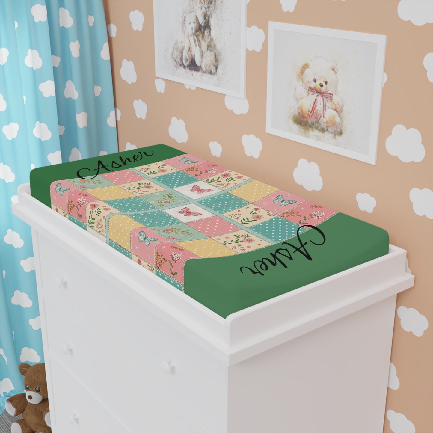 Personalized Patchwork Butterfly Baby Changing Pad Cover