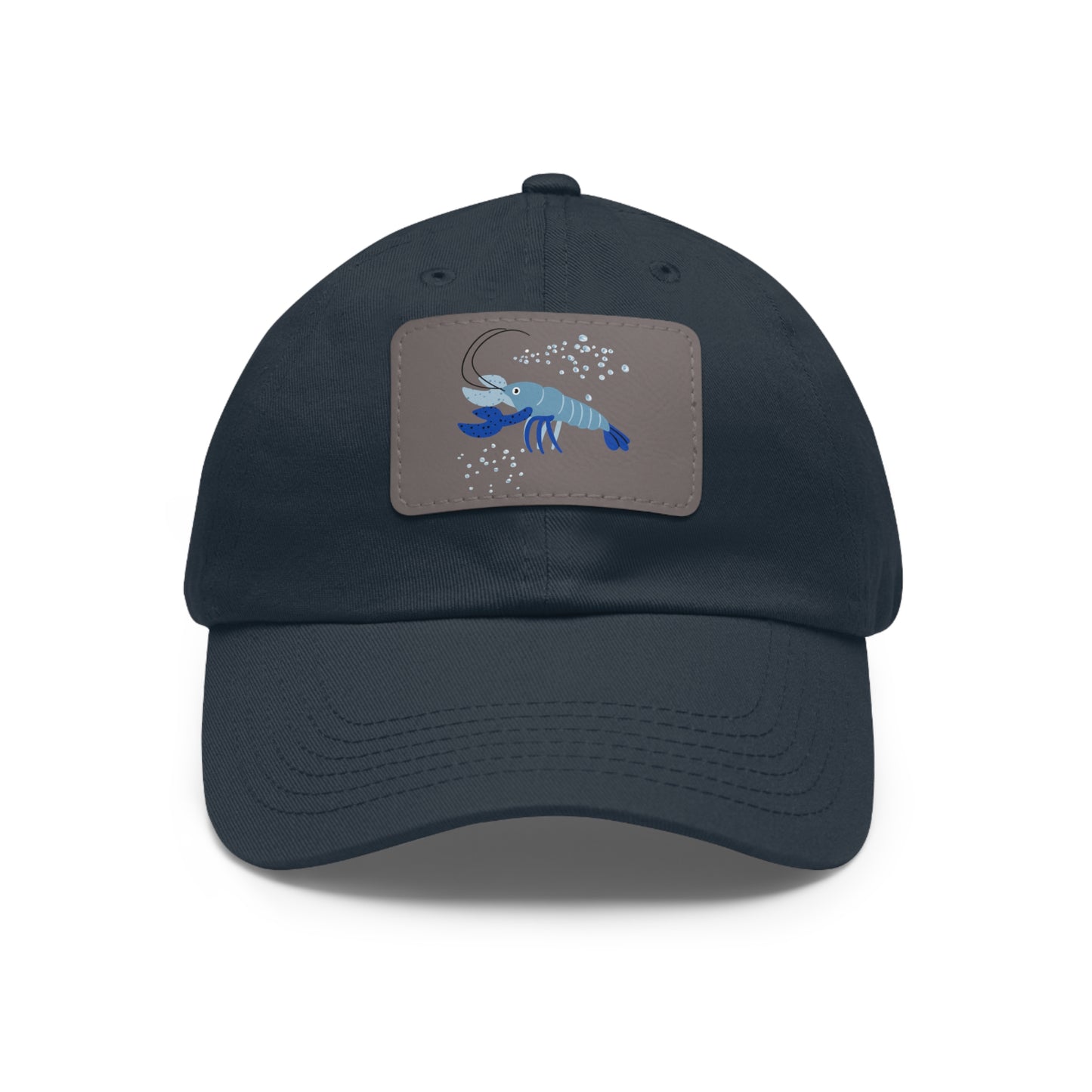 Blue shrimp with dark blue claws and bubbles Dad Hat with Leather Patch (Rectangle)