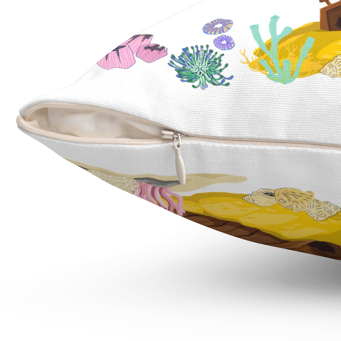 Shark ship colorful coral reef Spun Polyester Square Pillow