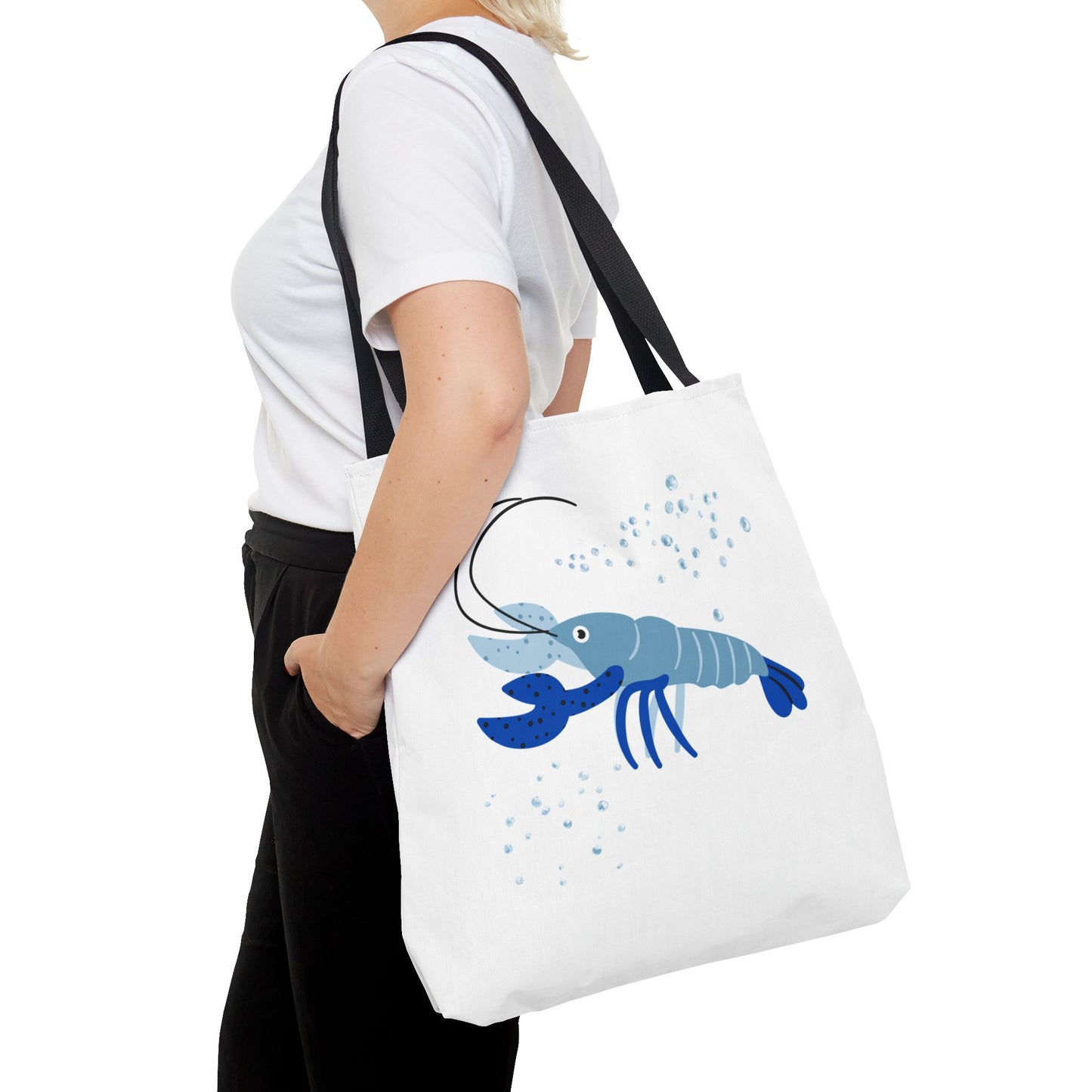 Blue shrimp with dark blue claws and bubbles Tote Bag