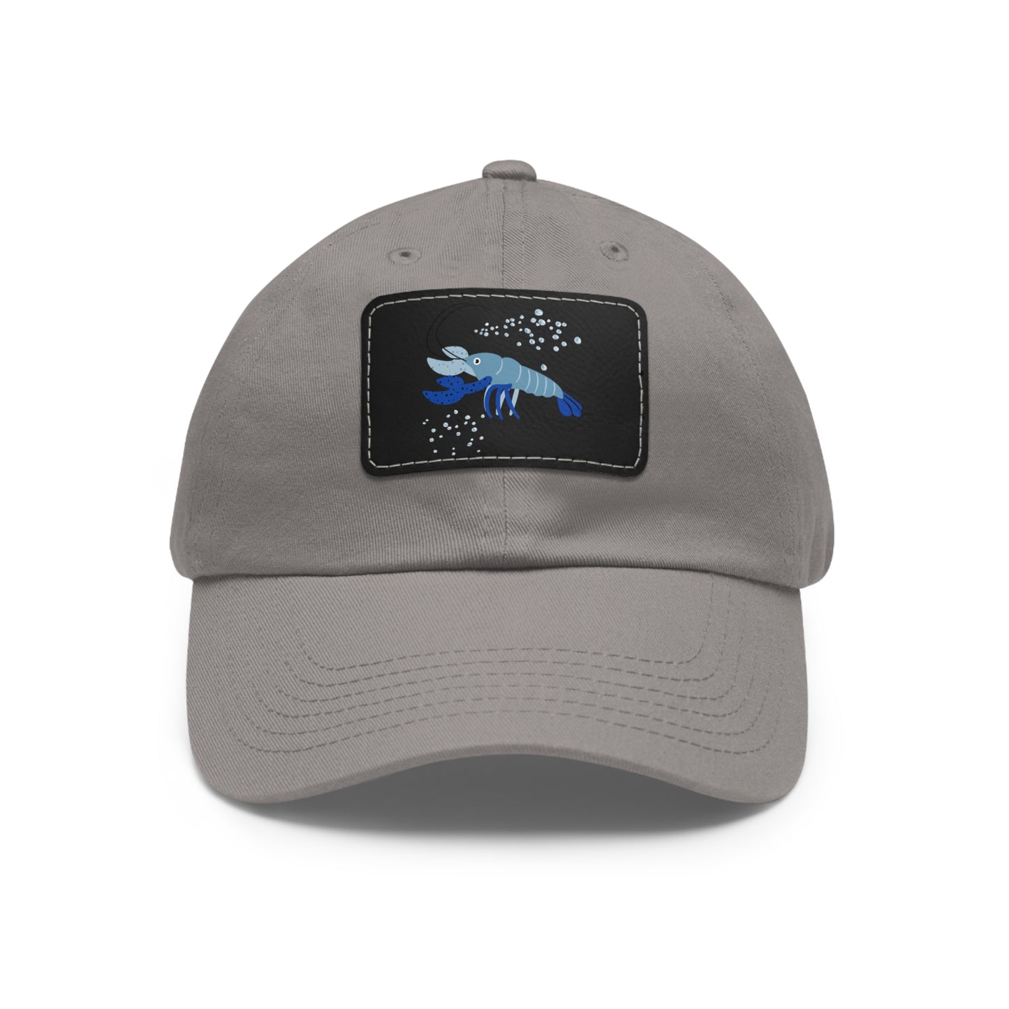 Blue shrimp with dark blue claws and bubbles Dad Hat with Leather Patch (Rectangle)