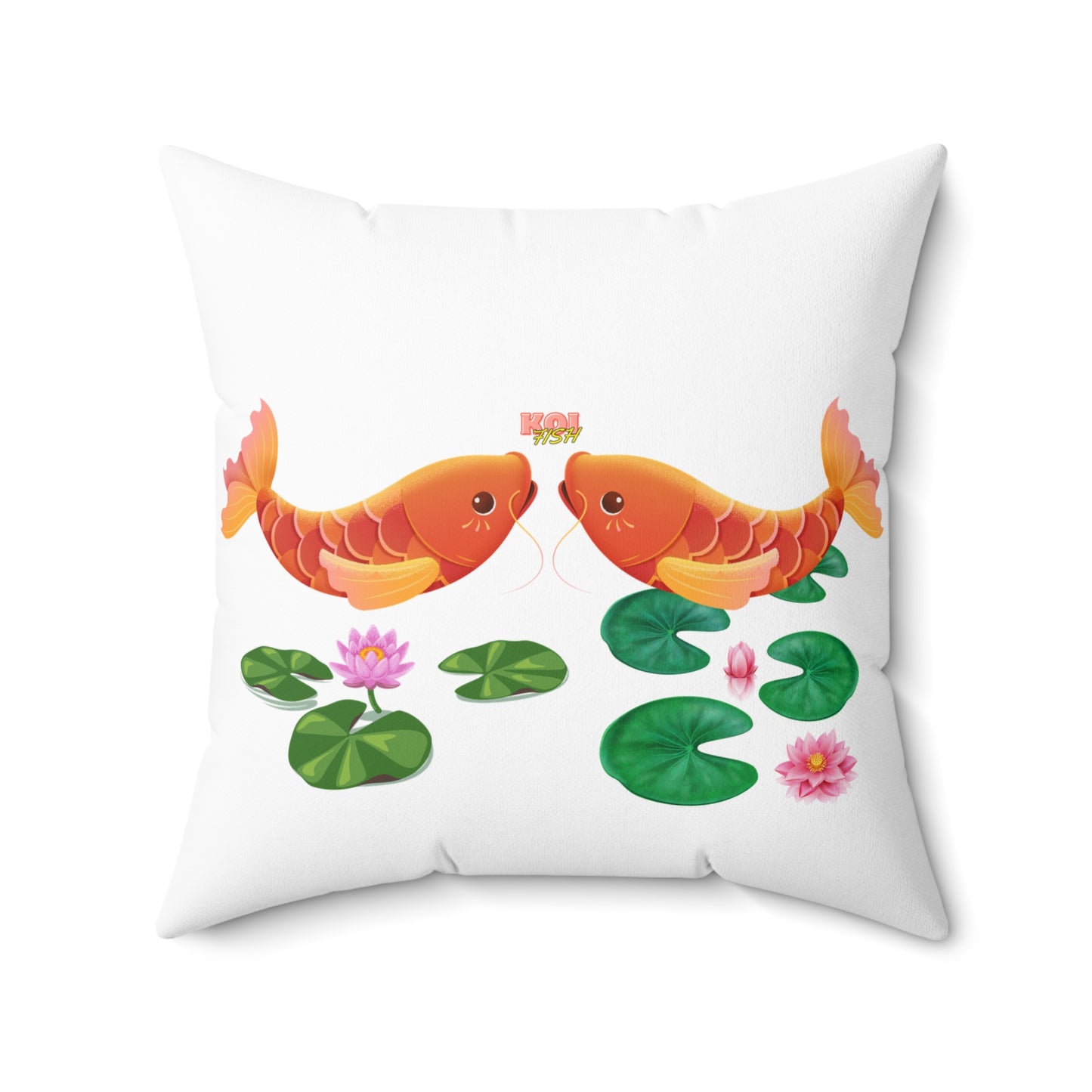 Golden koi fish with lotus flowers Spun Polyester Square Pillow