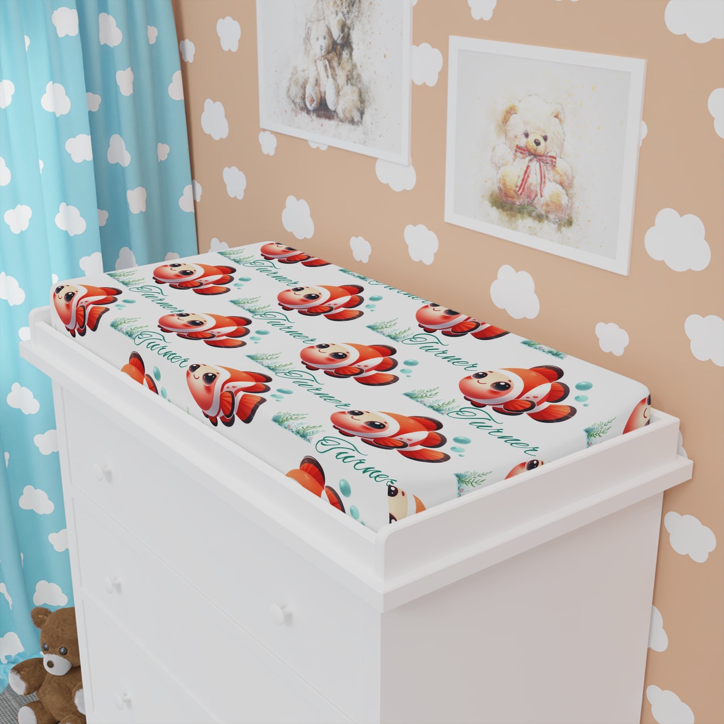 Changing Pad Cover - Cute Cartoon Clownfish Nursery Design
