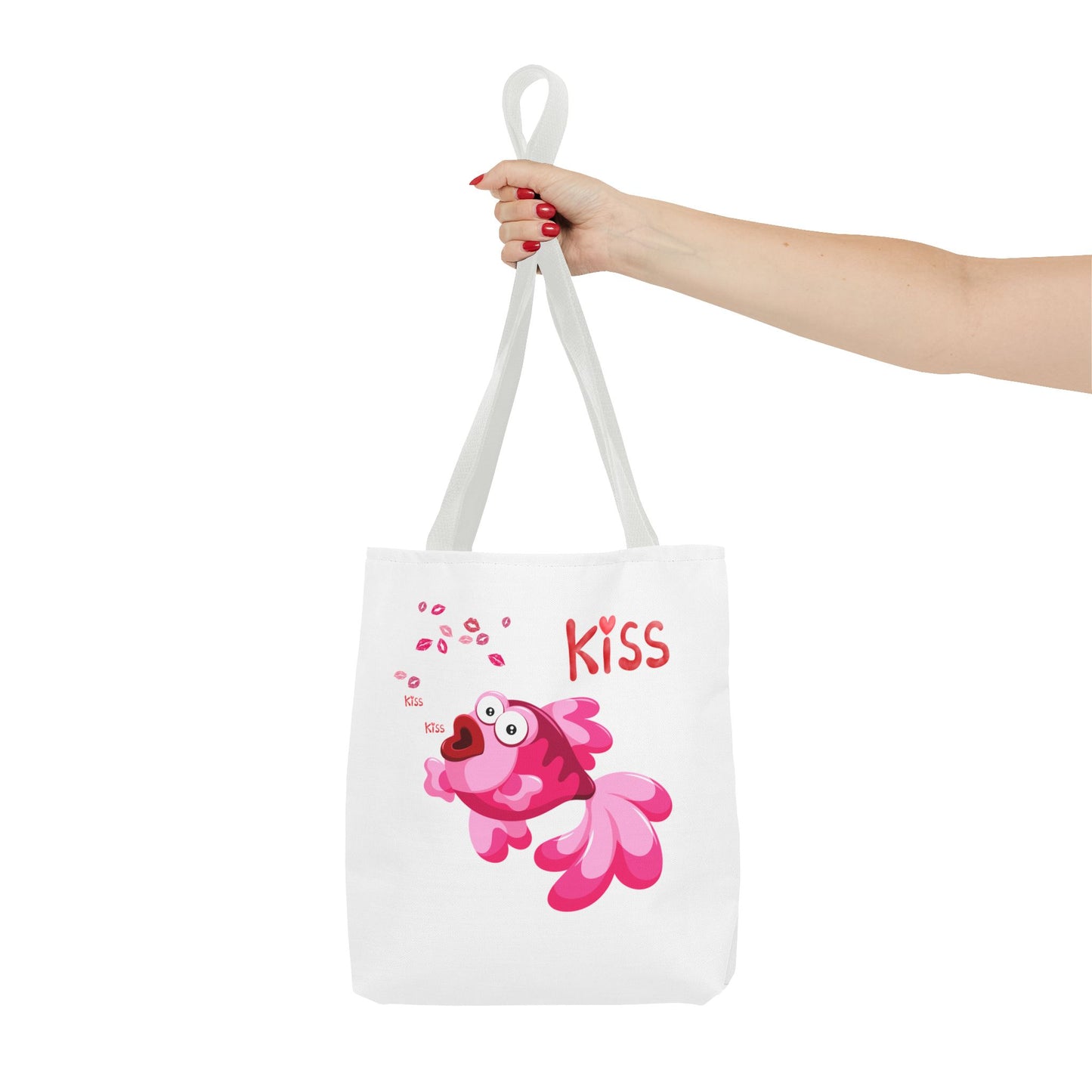 Pink fish with open mouth and kiss Tote Bag
