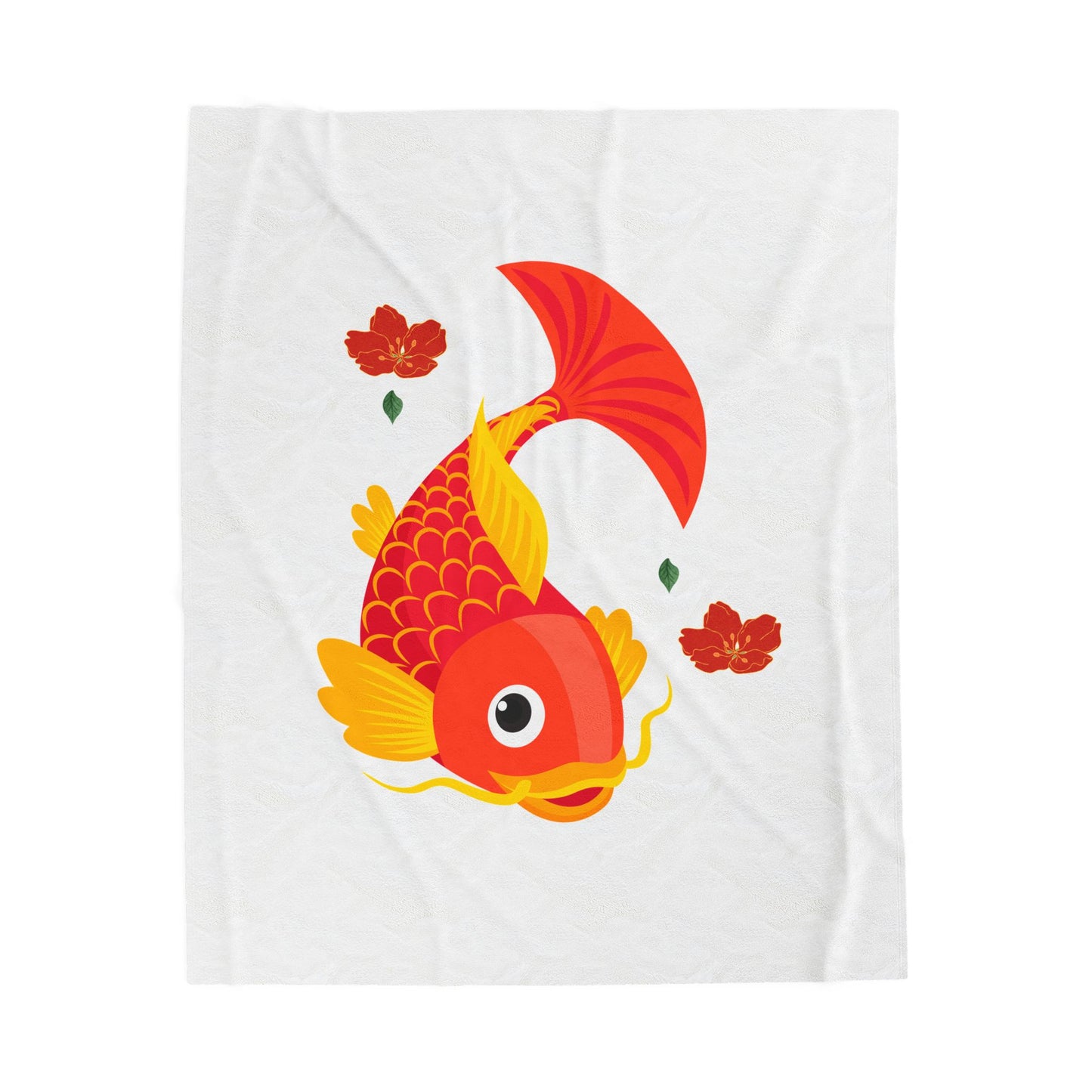 Goldfish with flowing fins and red blossoms Velveteen Plush Blanket