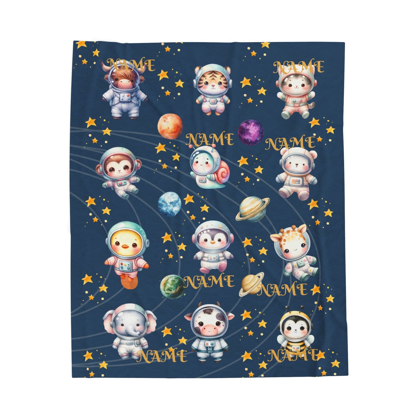 Personalized Space-Themed Velveteen Plush Blanket, Cozy Baby Gift, Celestial Nursery Decor, Custom Name Blanket, Soft Children's Throw