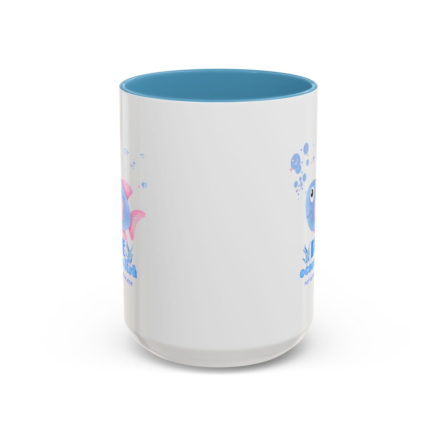 Cute cartoon fish with pink fins and bubble Coffee Mug