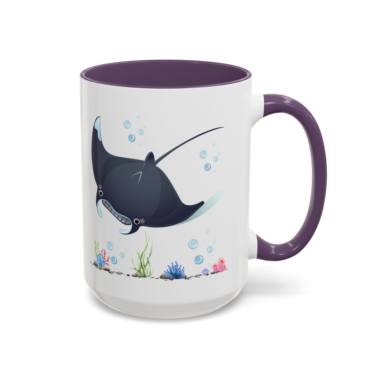 Manta ray with bubbles and coral reef Coffee Mug
