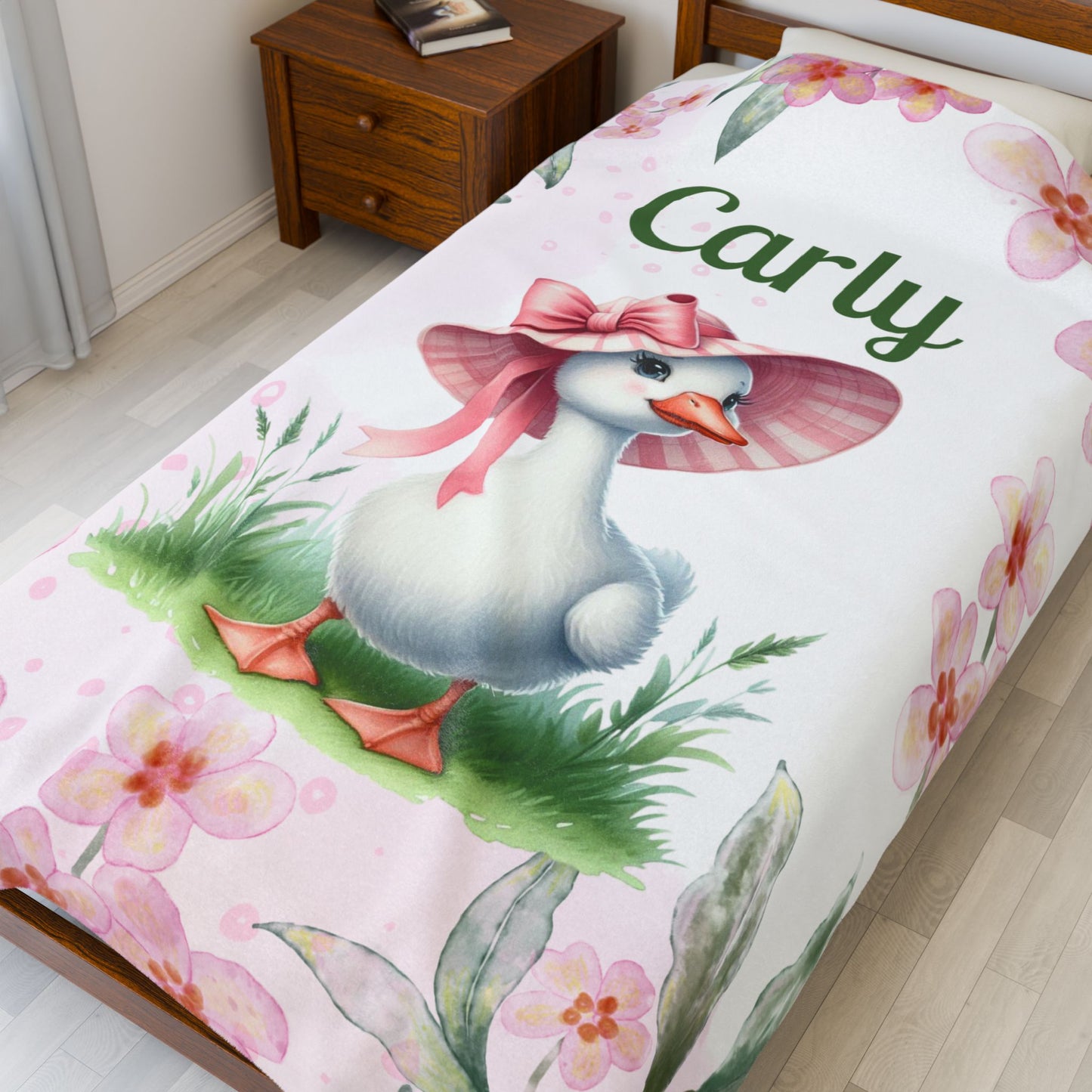 Personalized Velveteen Plush Blanket with Floral Design, Cozy Home Decor, Baby Shower Gift, Unique Gift for Kids