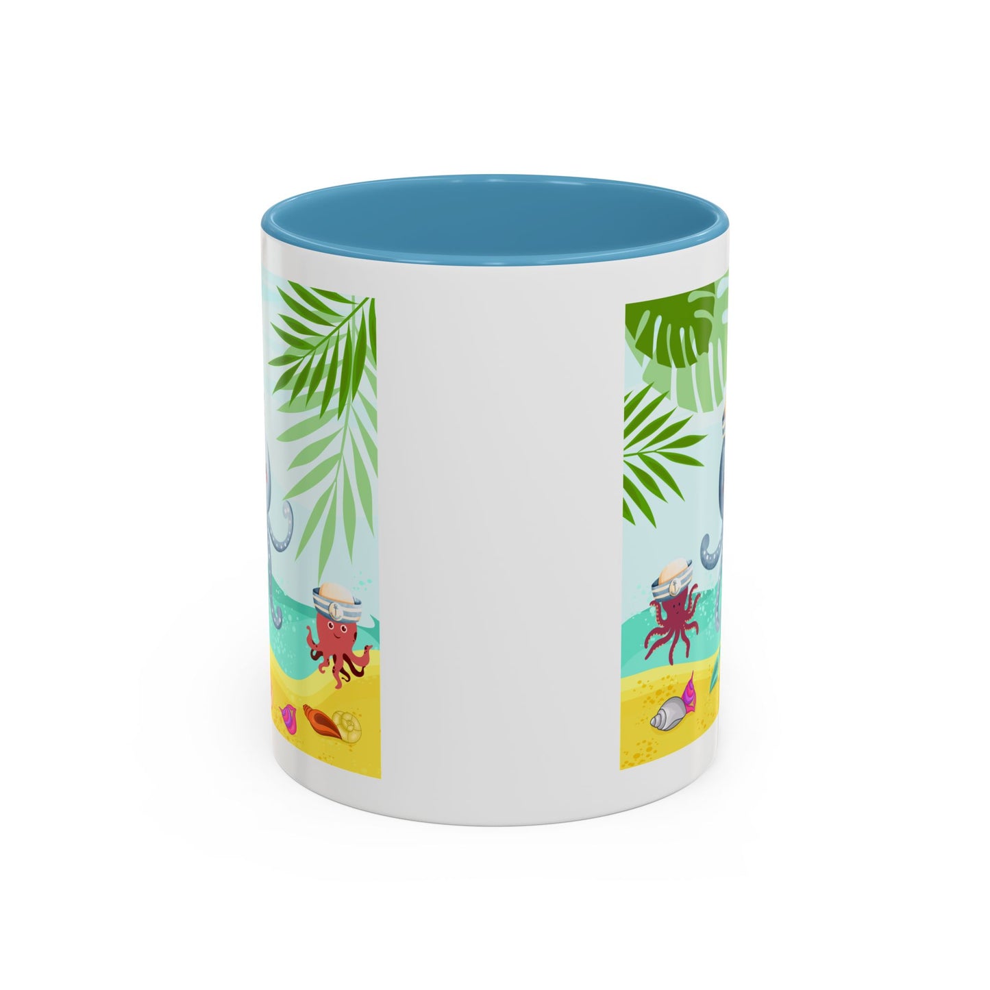 Octopus on a beach scene with tropical Coffee Mug