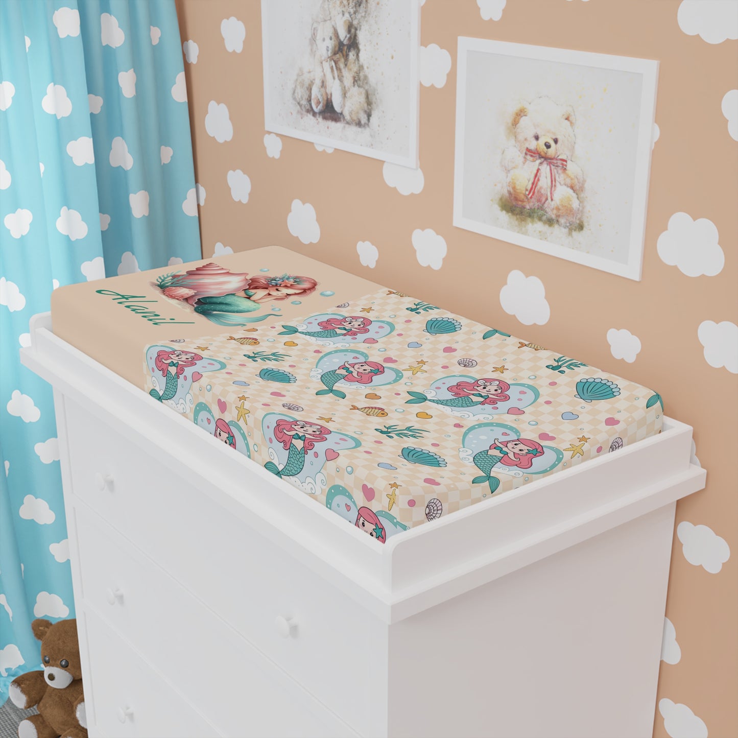 Mermaid Baby Changing Pad Cover – Cute Pink & Teal Underwater Nursery Design