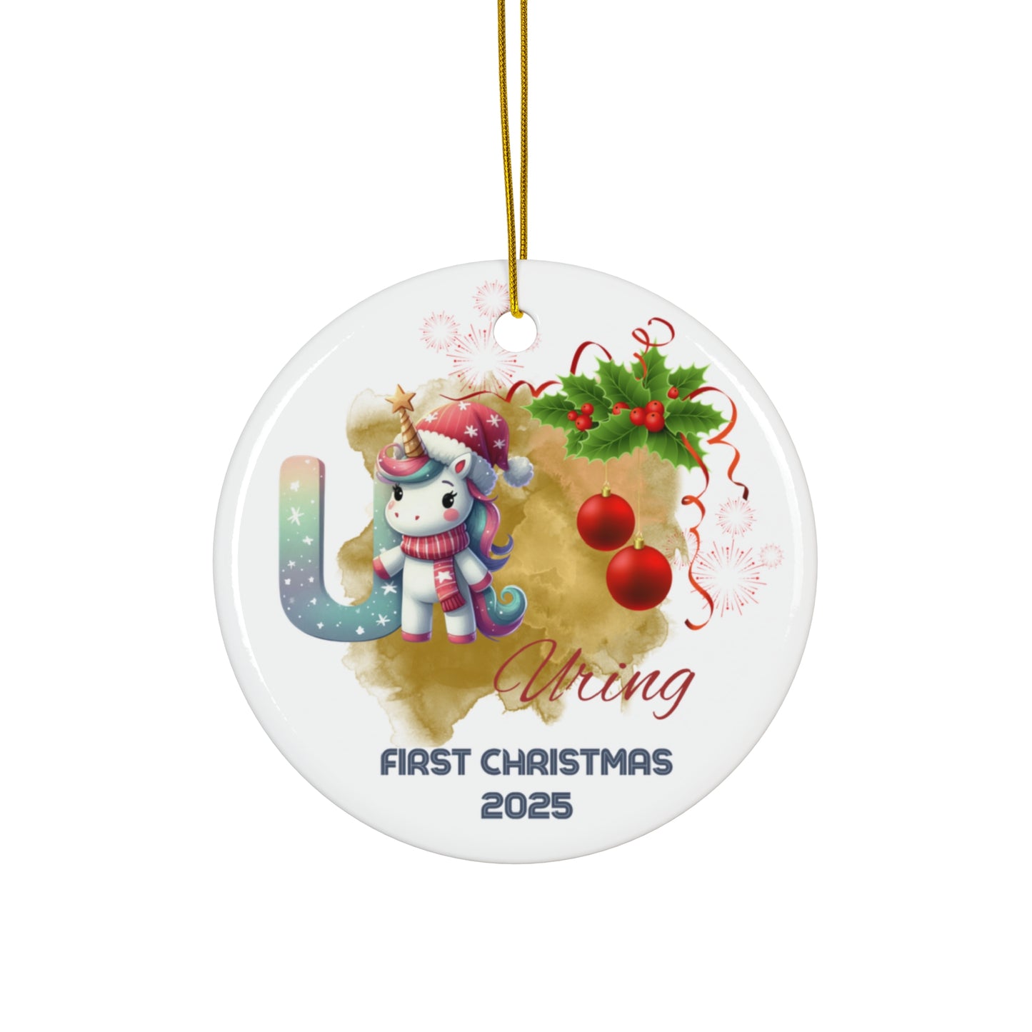 Whimsical Unicorn First Christmas Ornament, Custom Holiday Decor, Baby’s First Christmas, Unique Gift, Festive Home Decoration