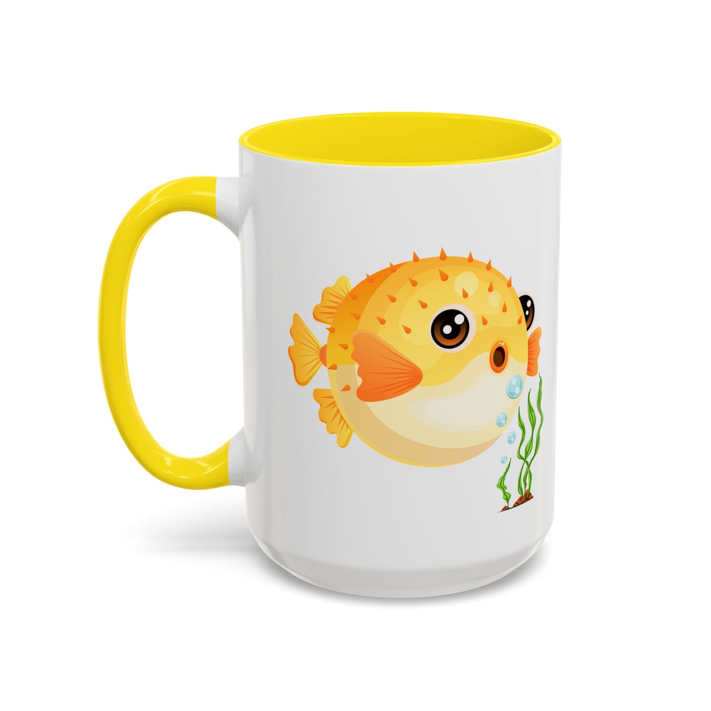 Cartoon Pufferfish with seaweed Coffee Mug