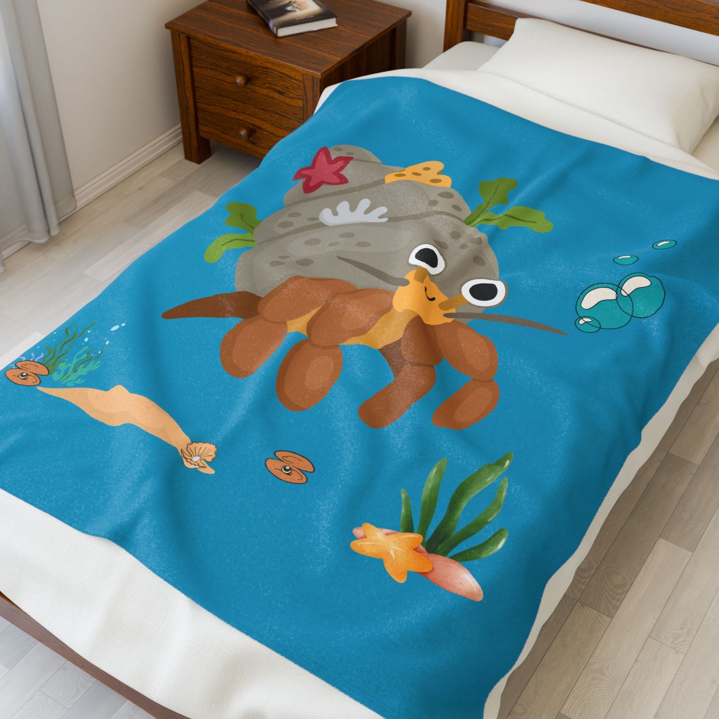 Hermit crab with shell underwater Velveteen Plush Blanket