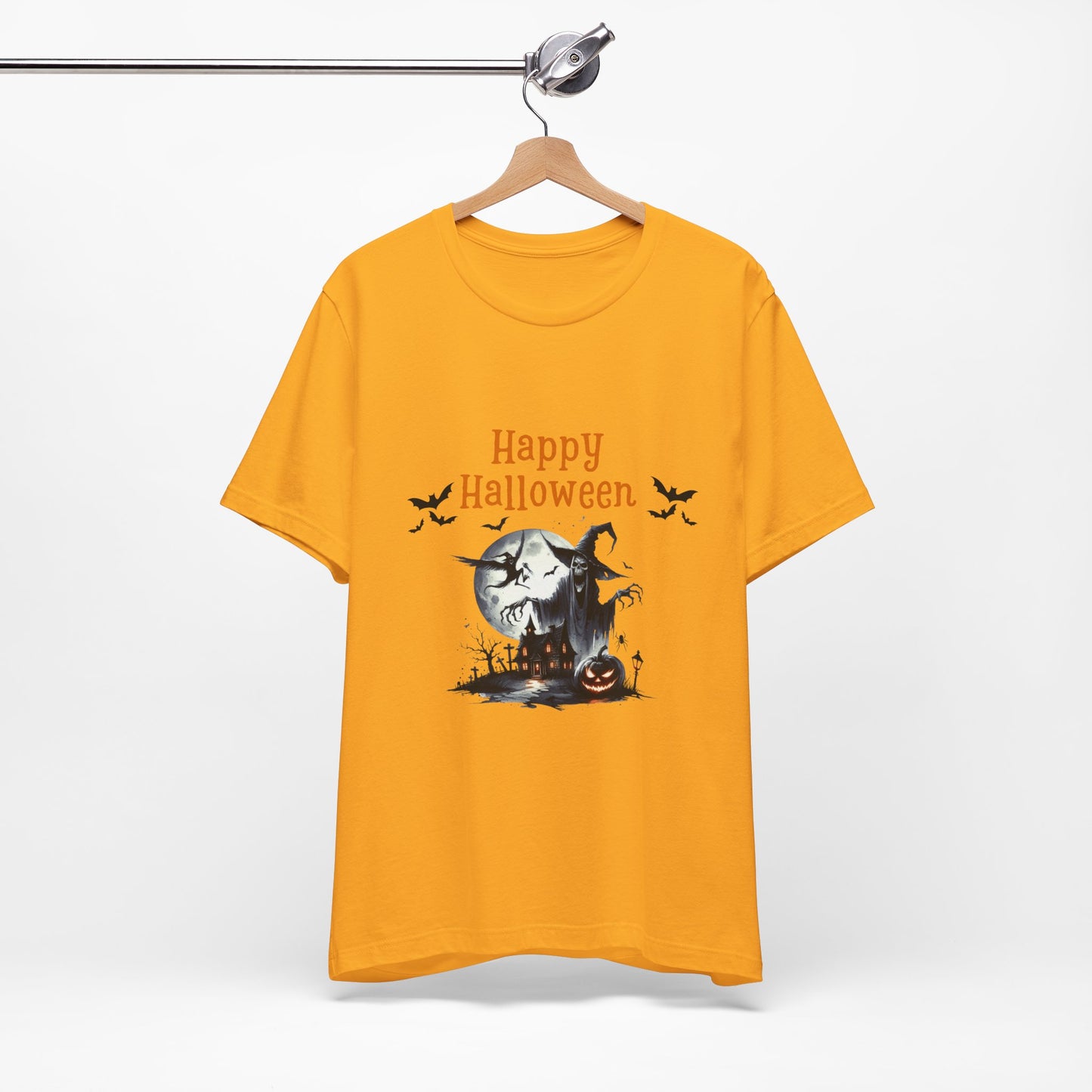 Happy Halloween Unisex Tee, Spooky T-Shirt, Halloween Gift, Fall Wardrobe Essential, Ghosts and Ghouls Vibe
