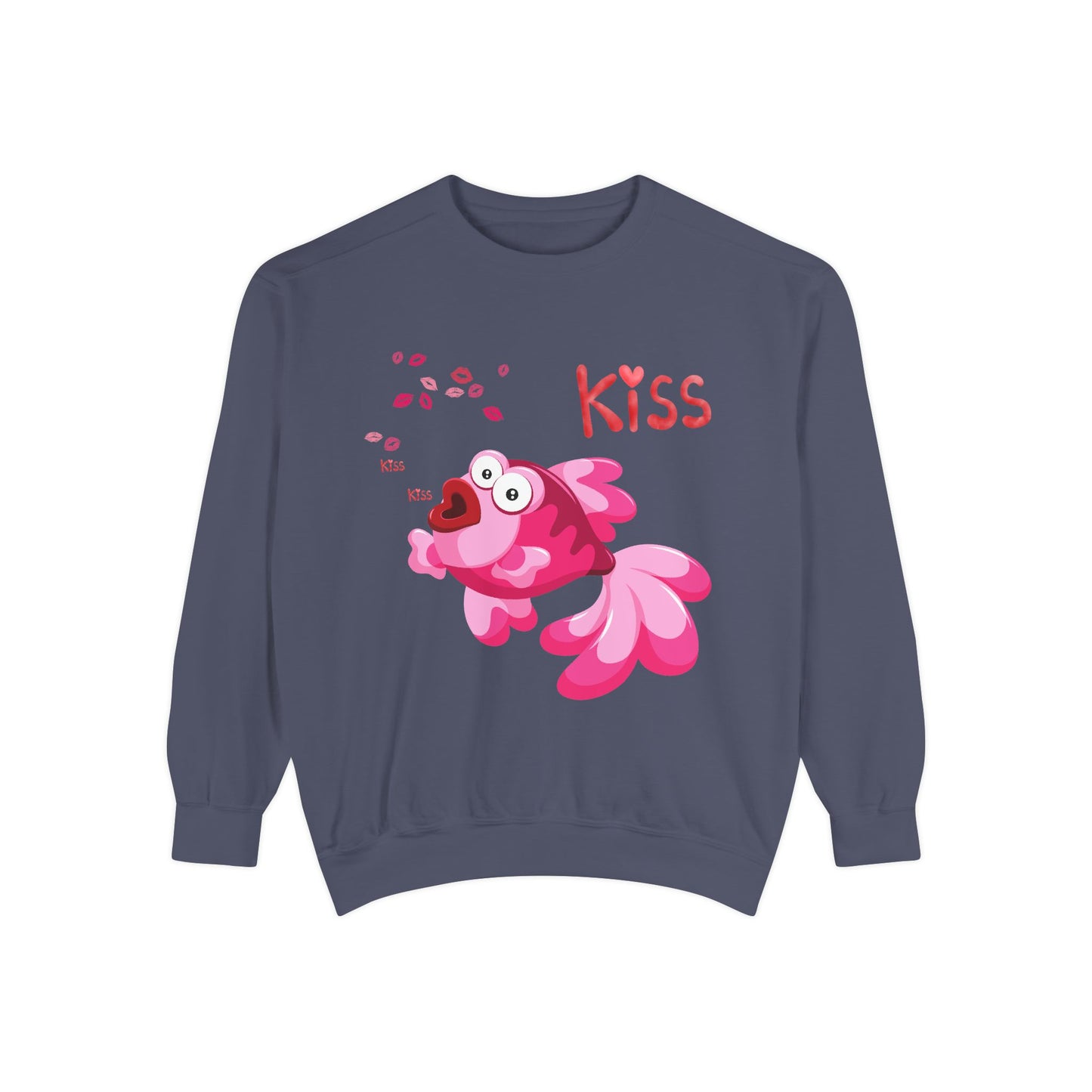 Pink fish with open mouth and kiss Unisex Garment-Dyed Sweatshirt