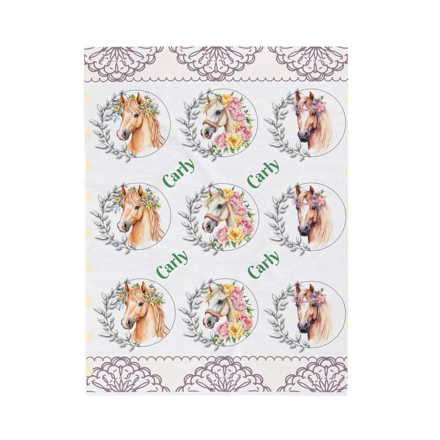 Personalized Horse Lover's Blanket, Velveteen Plush Blanket, Cozy Gift for Kids, Horse-Themed Decor, Unique Nursery Item