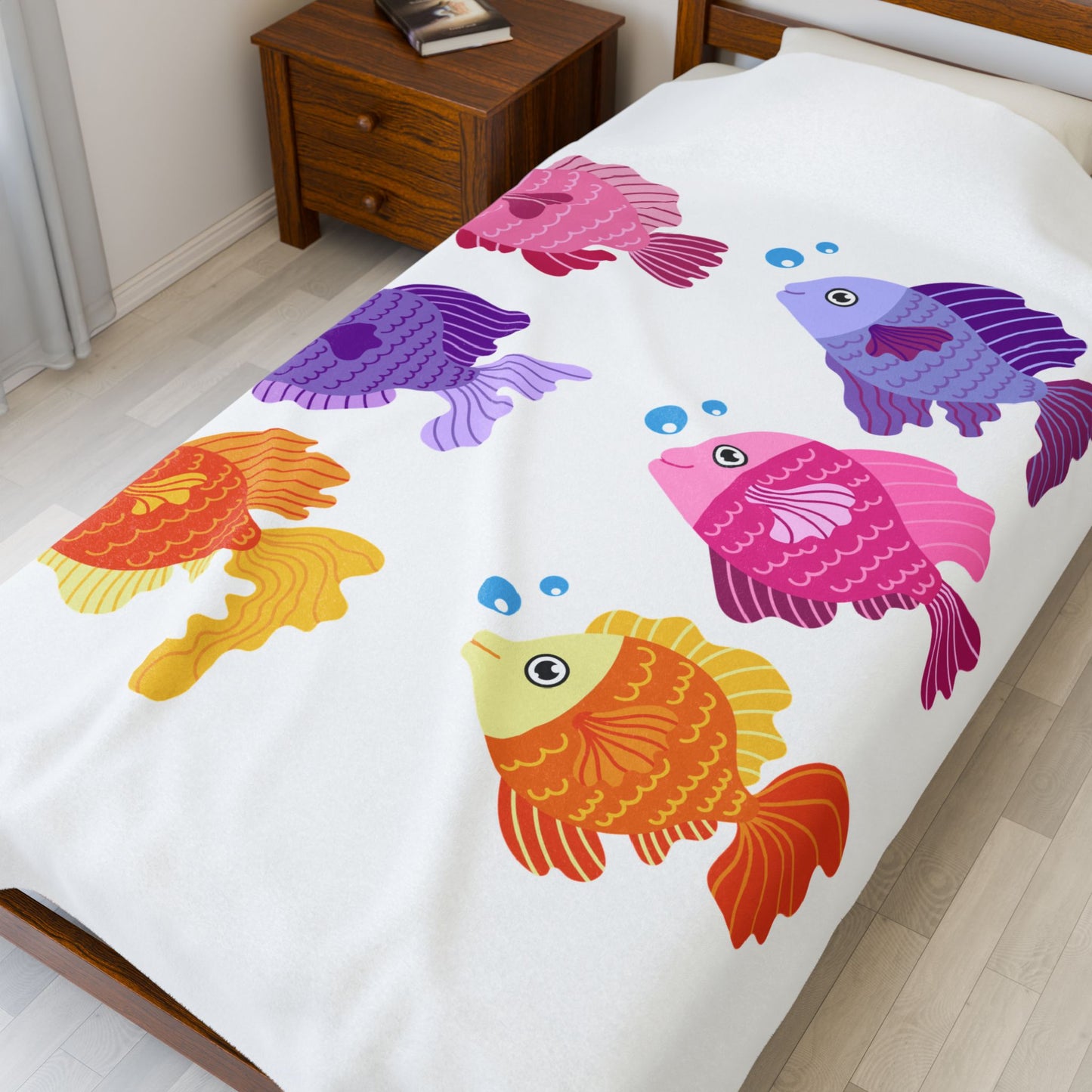 Six fish with cartoonish bubbles Velveteen Plush Blanket