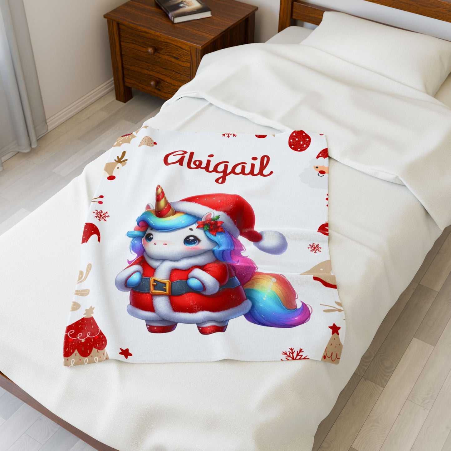 Christmas Unicorn Plush Blanket, Personalized Holiday Throw, Cozy Kids Blanket, Unicorn Gifts, Winter Decor