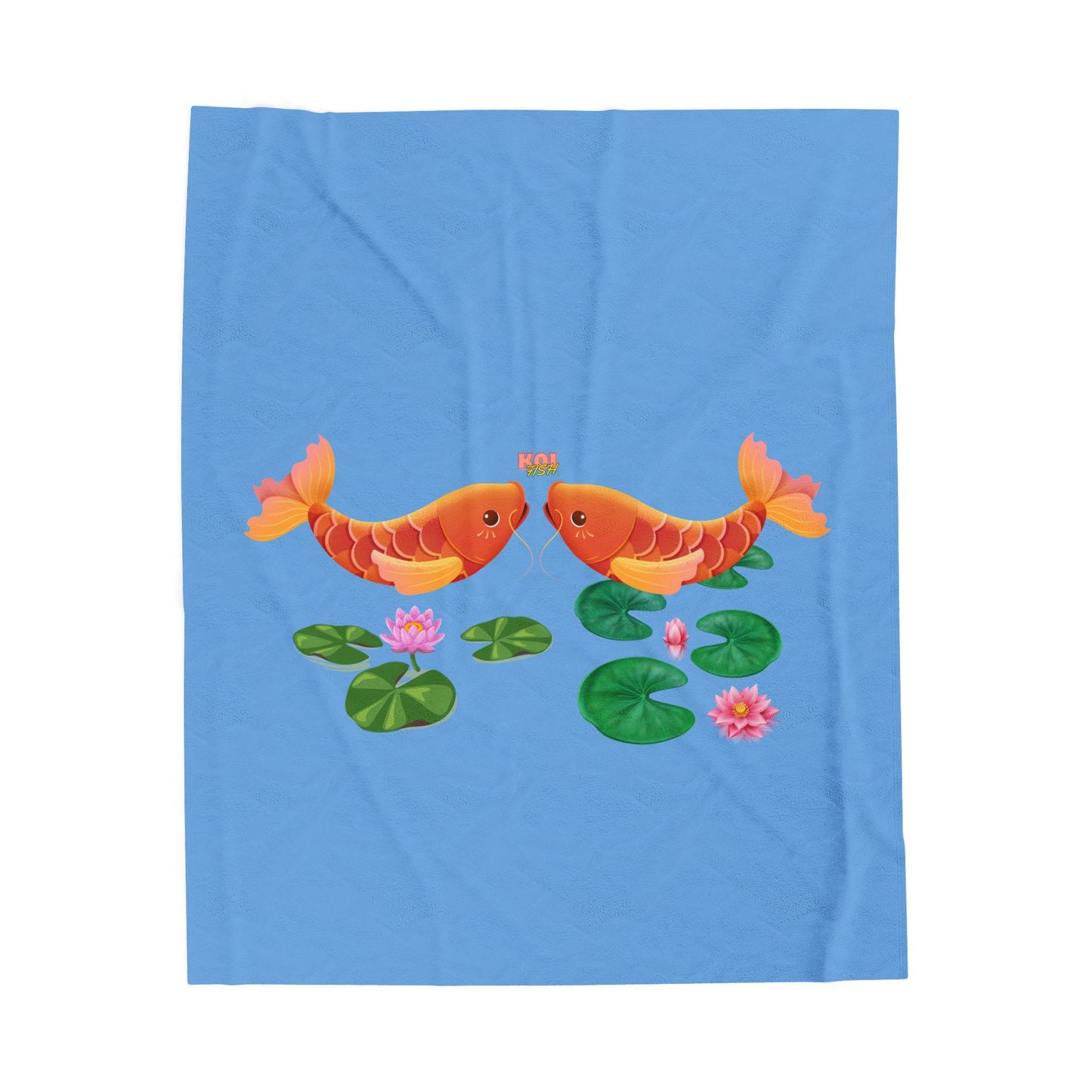 Golden koi fish with lotus flowers Velveteen Plush Blanket