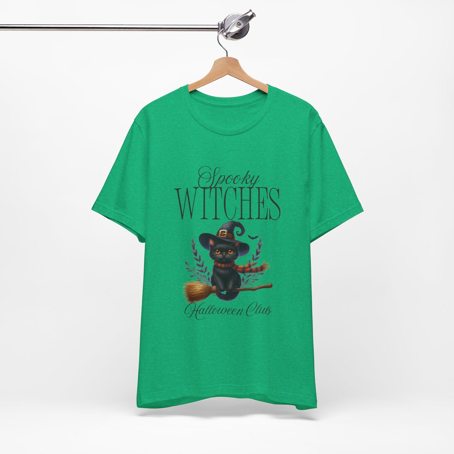 Spooky Witches Halloween Tee, Unisex Short Sleeve Shirt, Witch T-Shirt, Halloween Costume Top, Cat Lovers Gift, Fall Fashion