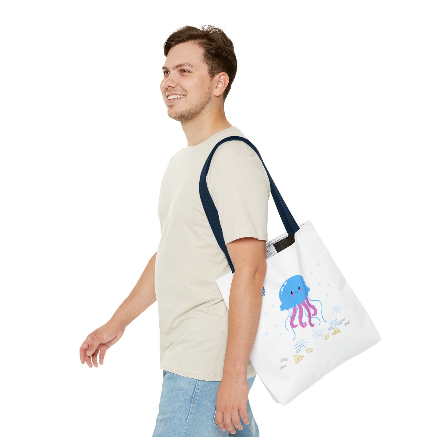 Blue jellyfish with pink tentacles Tote Bag