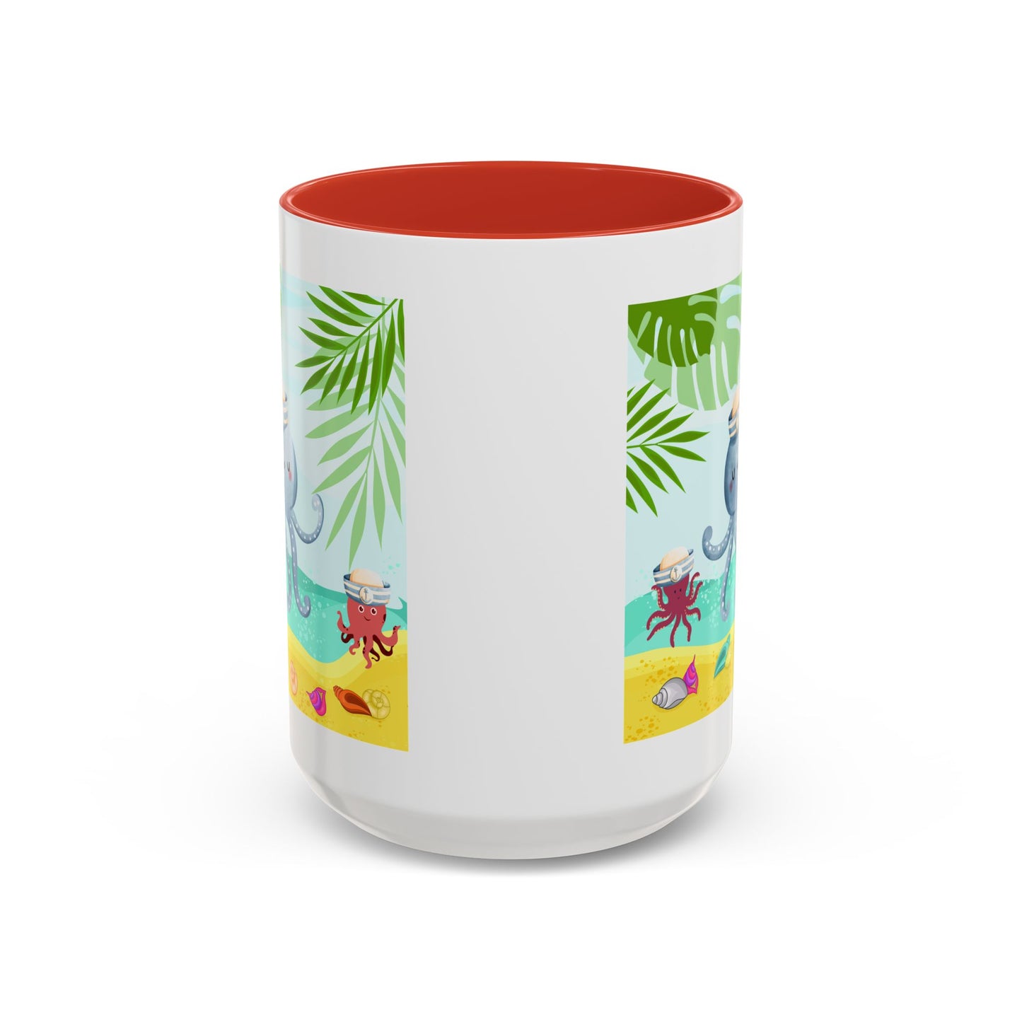 Octopus on a beach scene with tropical Coffee Mug