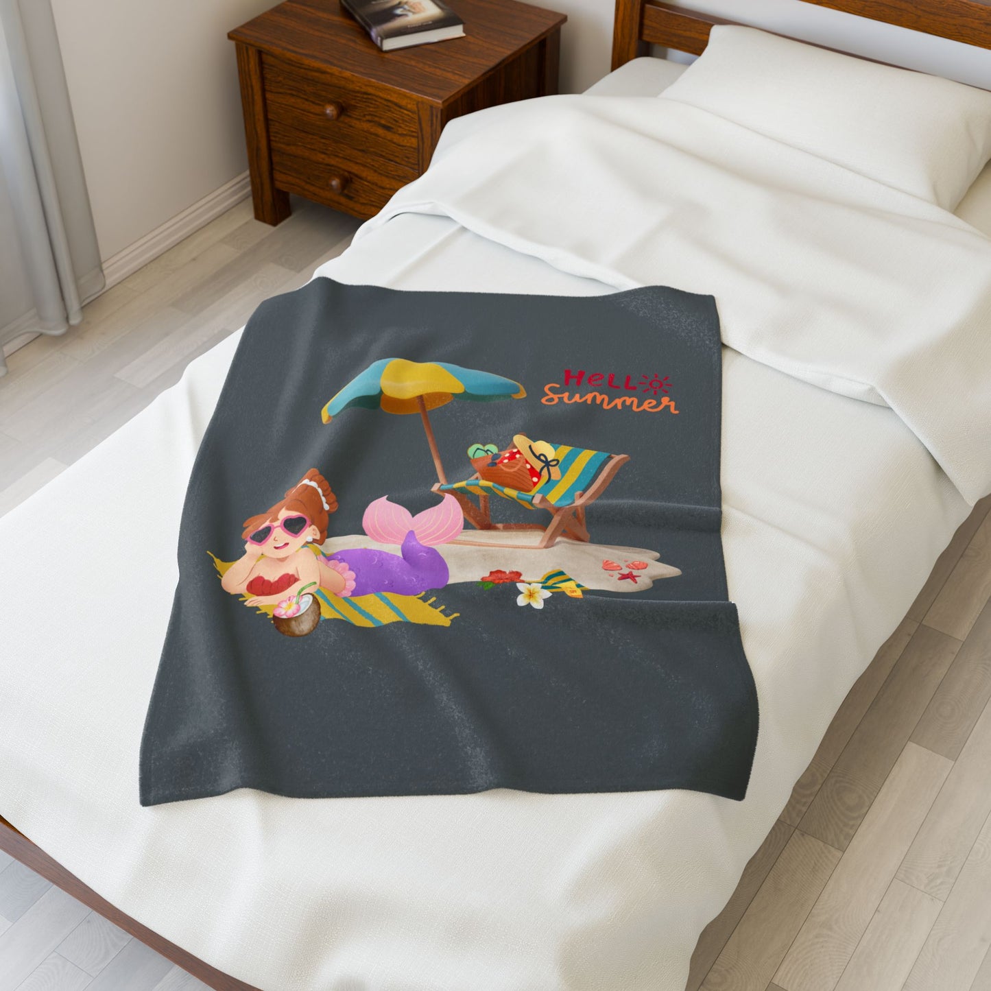 Mermaid lounging on a beach towel Velveteen Plush Blanket