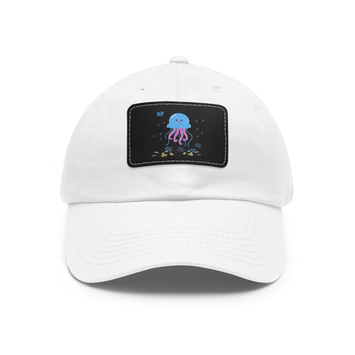 Blue jellyfish with pink tentacles Dad Hat with Leather Patch (Rectangle)
