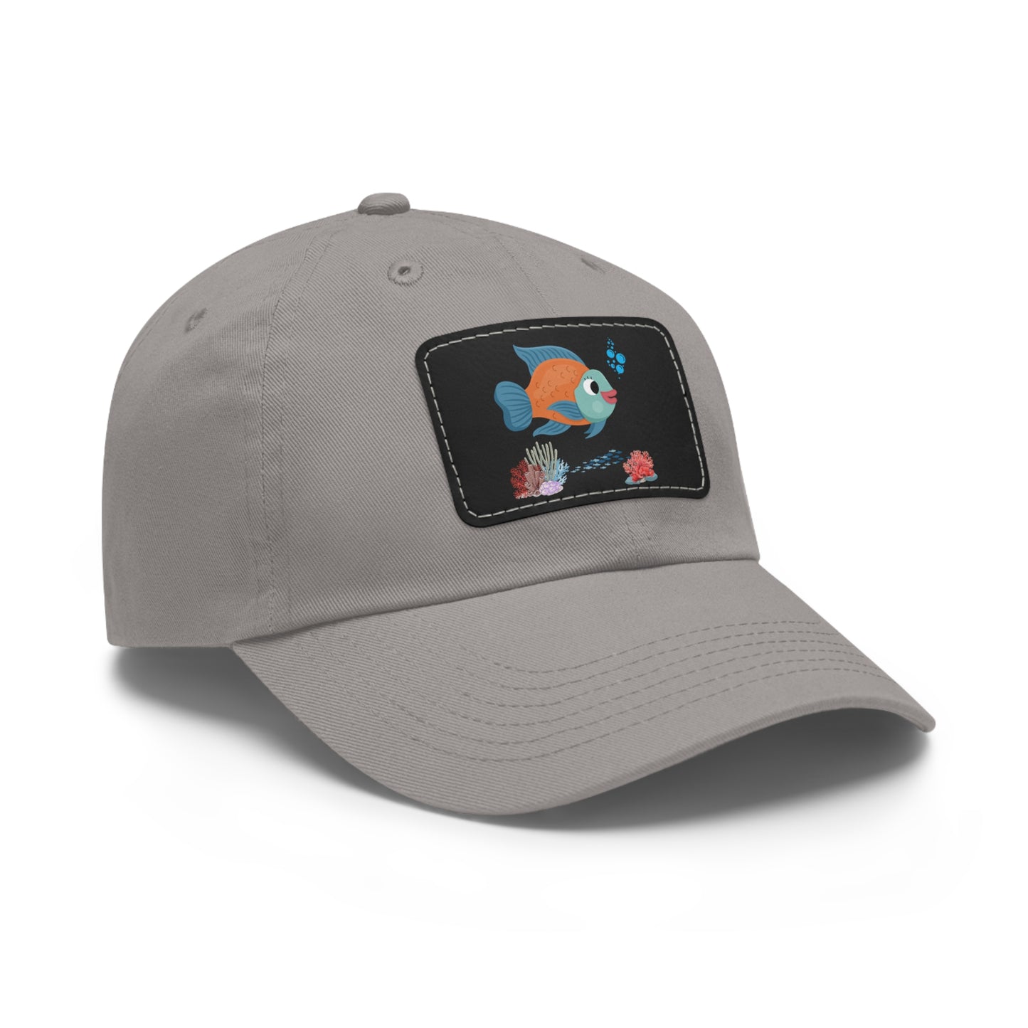Orange and blue fish with coral and bubble Dad Hat with Leather Patch (Rectangle)