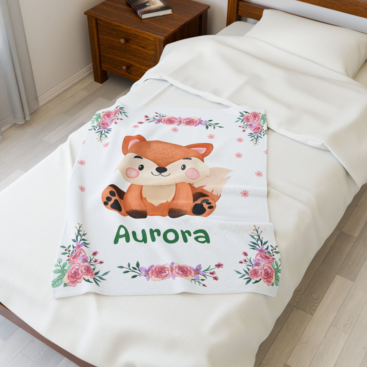 Personalized Velveteen Plush Blanket with Adorable Fox Design, Cozy Nursery Decor, Gift for Baby Shower, Kids Room, Custom Blanket